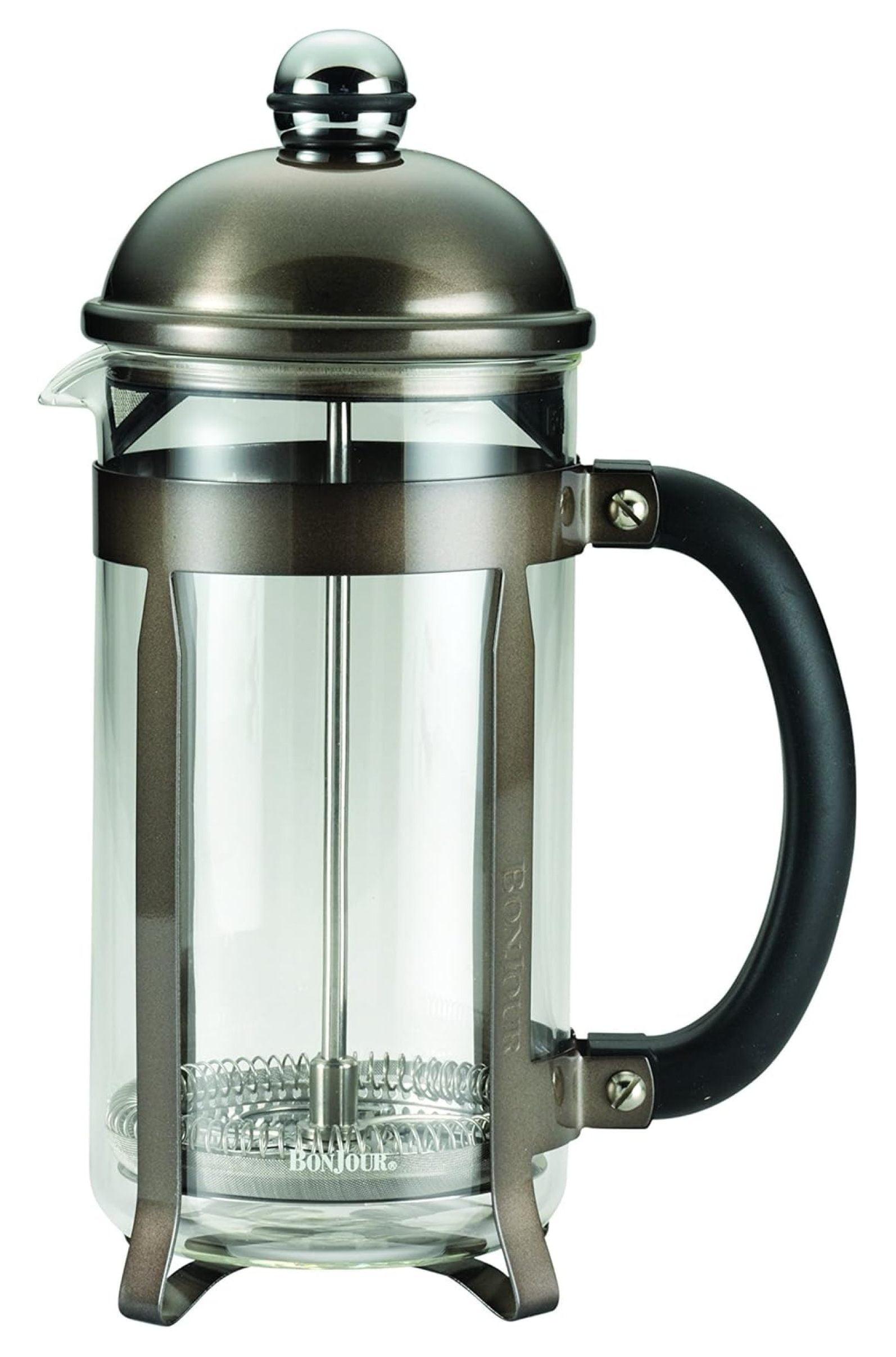 BonJour Coffee Stainless Steel French Press with Glass Carafe, 33.8-Ounce, Maximus, Truffle