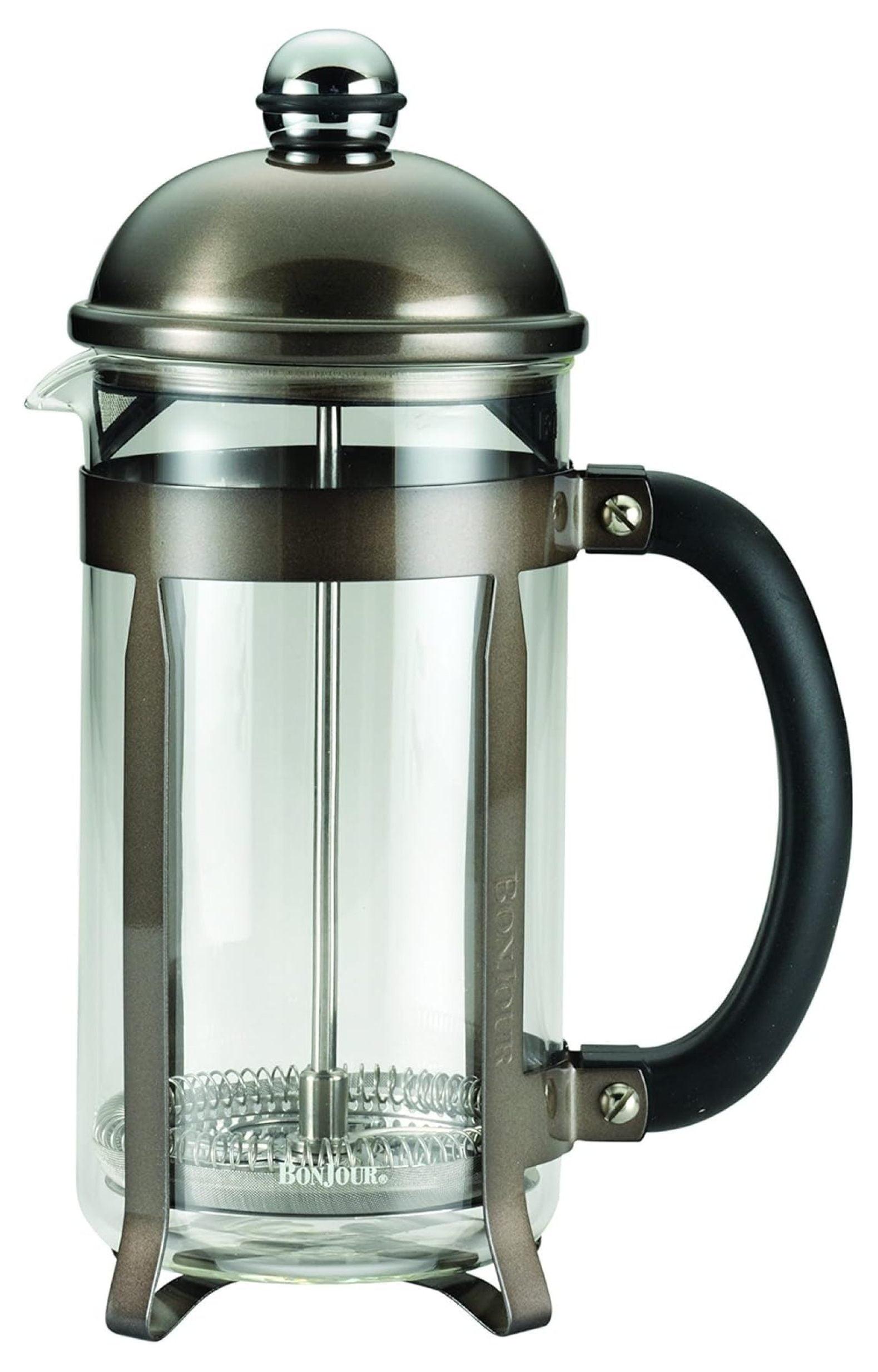 BonJour Coffee Stainless Steel French Press with Glass Carafe, 33.8-Ounce, Maximus, Truffle