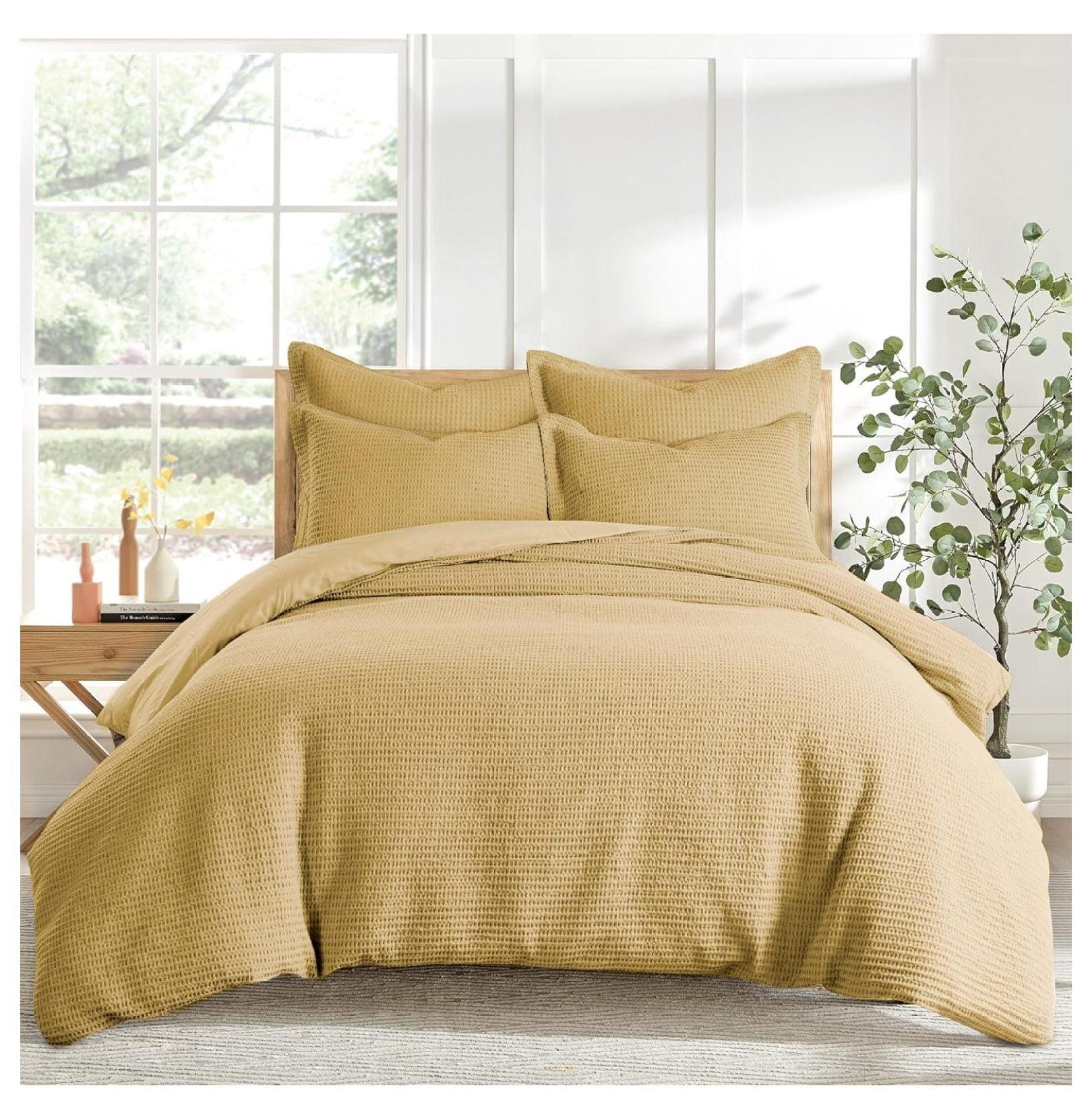 Ochre Organic Cotton King Waffle Weave Duvet Set