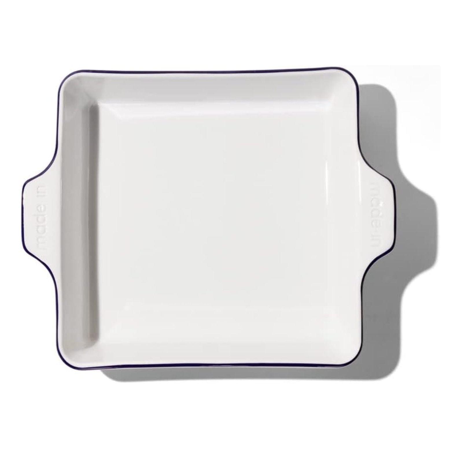 saney Cookware - Square Baking Dish - Navy Rim - Hand Crafted Porcelain - Professional Bakeware - saney France