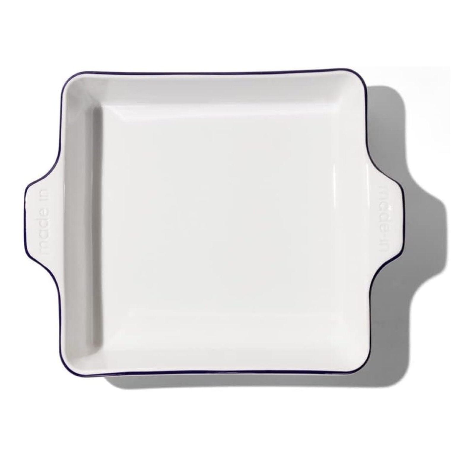 saney Cookware - Square Baking Dish - Navy Rim - Hand Crafted Porcelain - Professional Bakeware - saney France