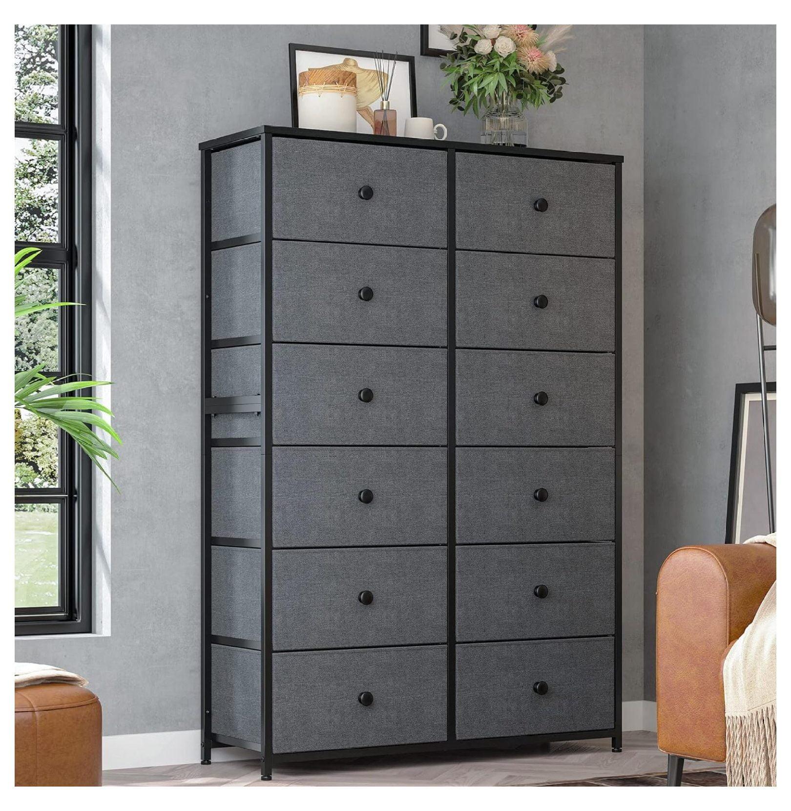 TiaGOC Dresser for Bedroom with 12 Drawers, Large Tall Dressers for Bedroom with Wooden Top and Metal Frame, Bedroom Dresser Dressers & Chests of Drawers Clearance, 40.6" W x 11.8" D x 43.7" H, Gray