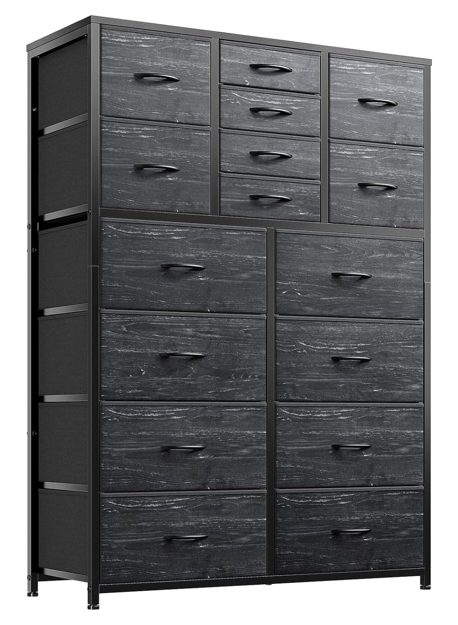 Bennium Dresser, Dresser for Bedroom with 16 Drawer, Bedroom Dressers & Chests of Drawers, Black Dresser for Bedroom, Tall Dresser for Bedroom with Deep Drawers for Closet Entryway, Black Wood Veins