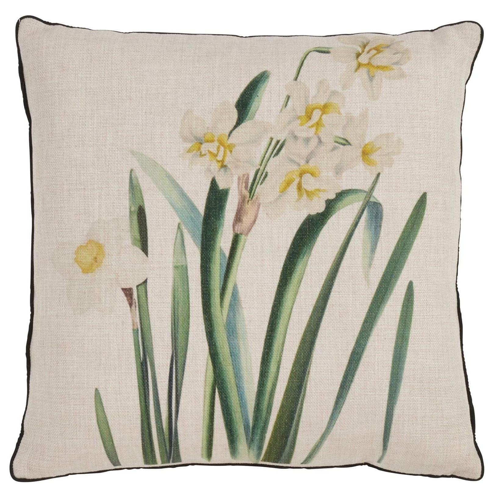 Natural Floral Daffodil Print Square Throw Pillow