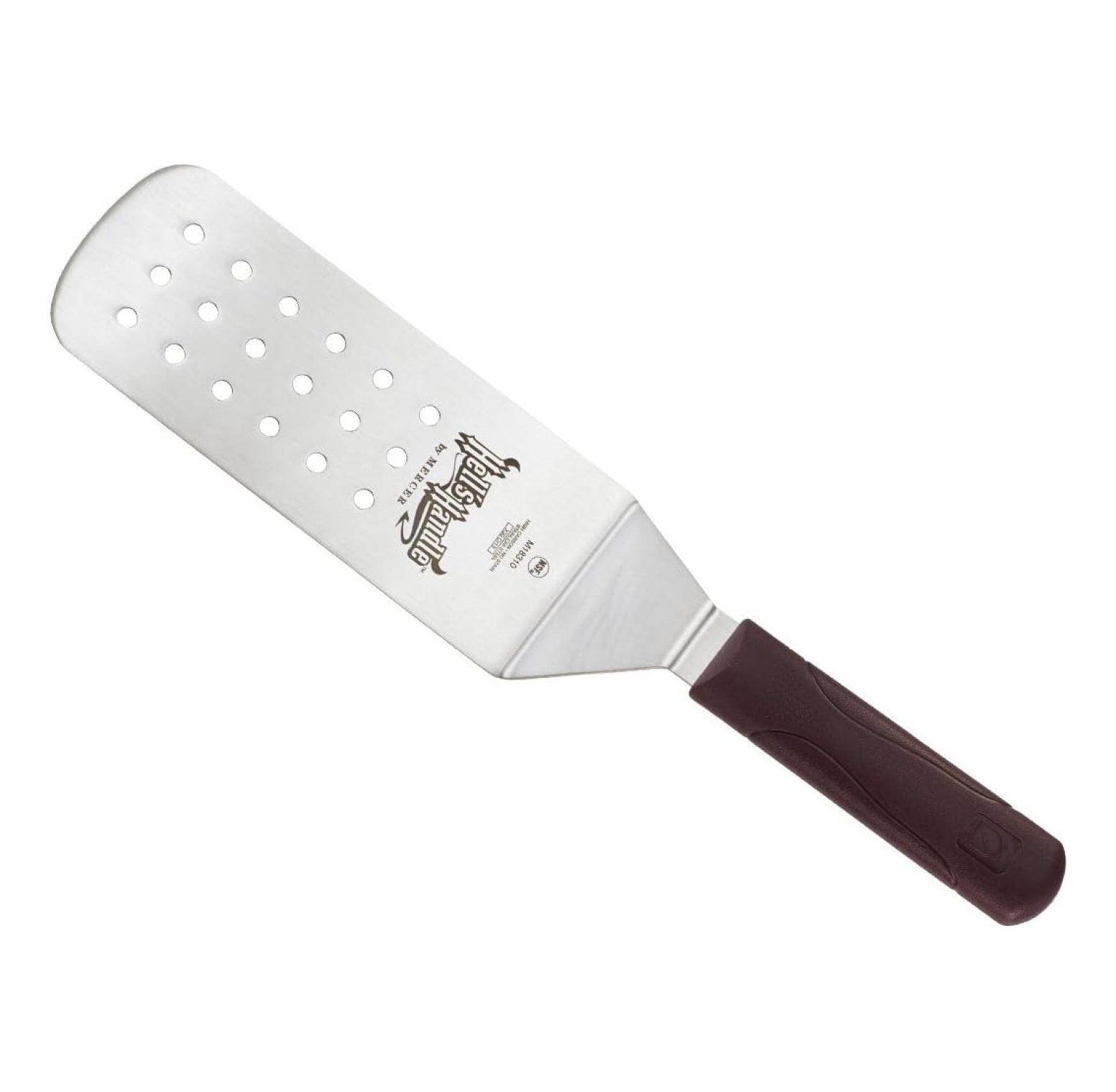 Red Nylon Handle Perforated Stainless Steel Turner, 8 x 3 Inch