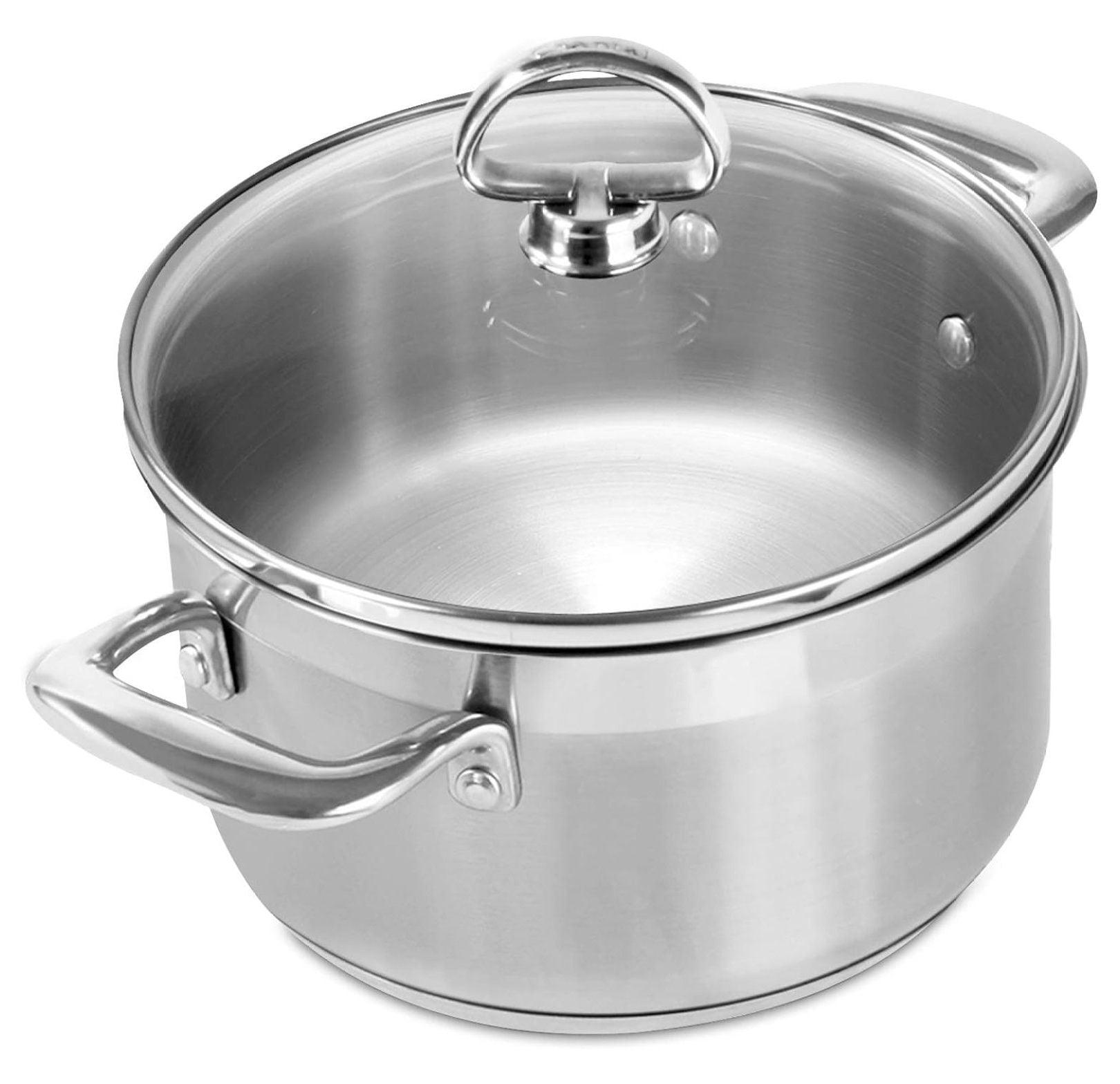 Brushed Stainless Steel 2-Quart Soup Pot with Glass Lid