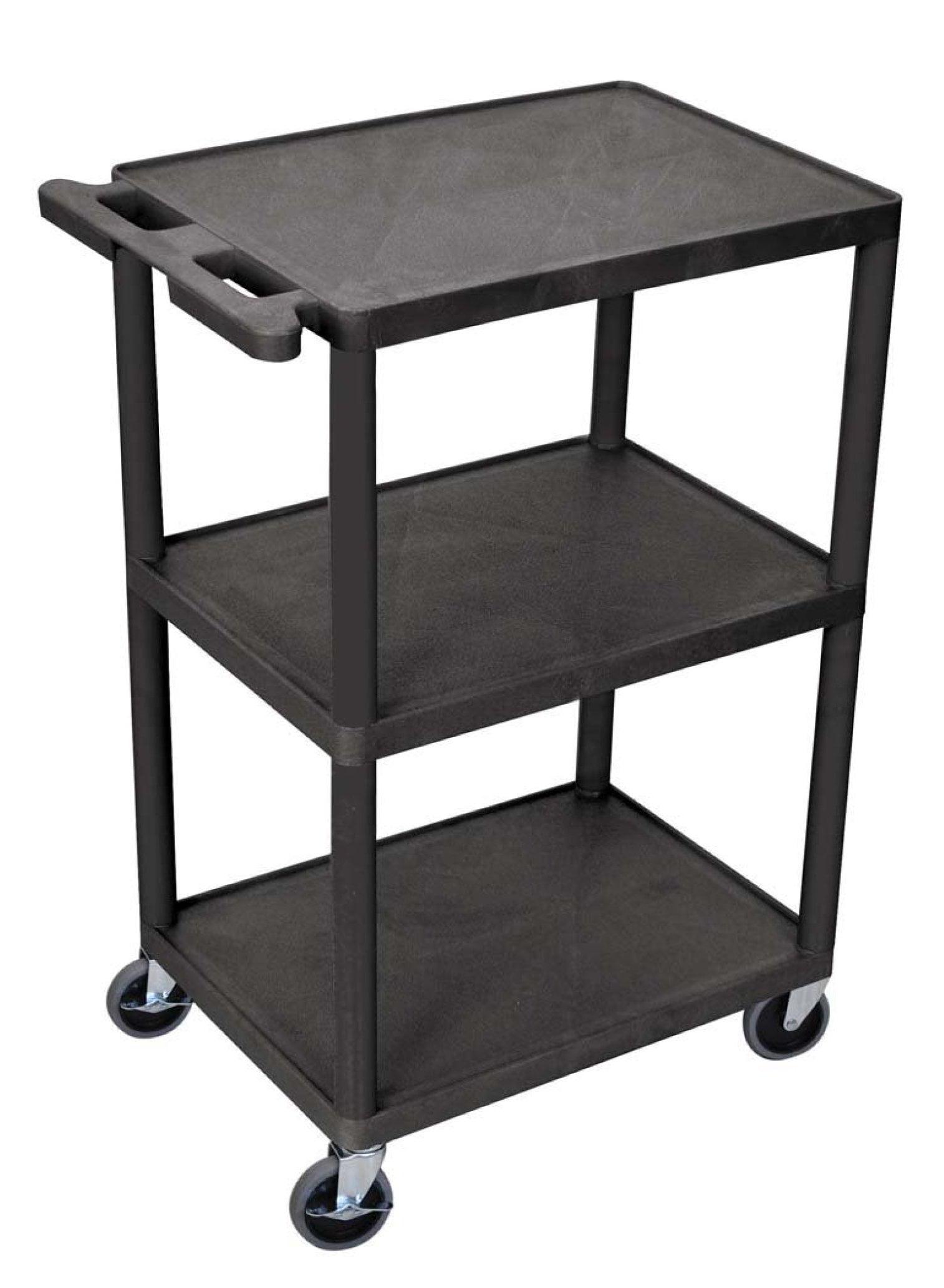 Black Three-Shelf Thermoplastic Resin Utility Cart