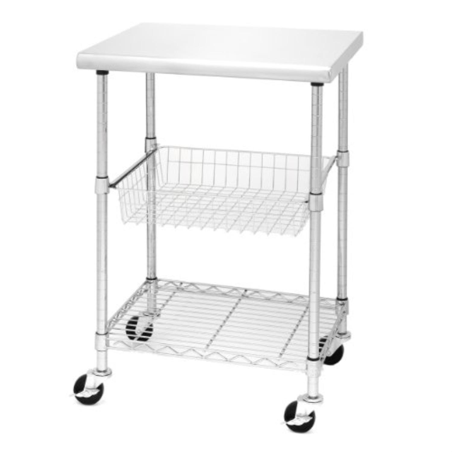 Stainless Steel Rectangular Kitchen Cart with Storage