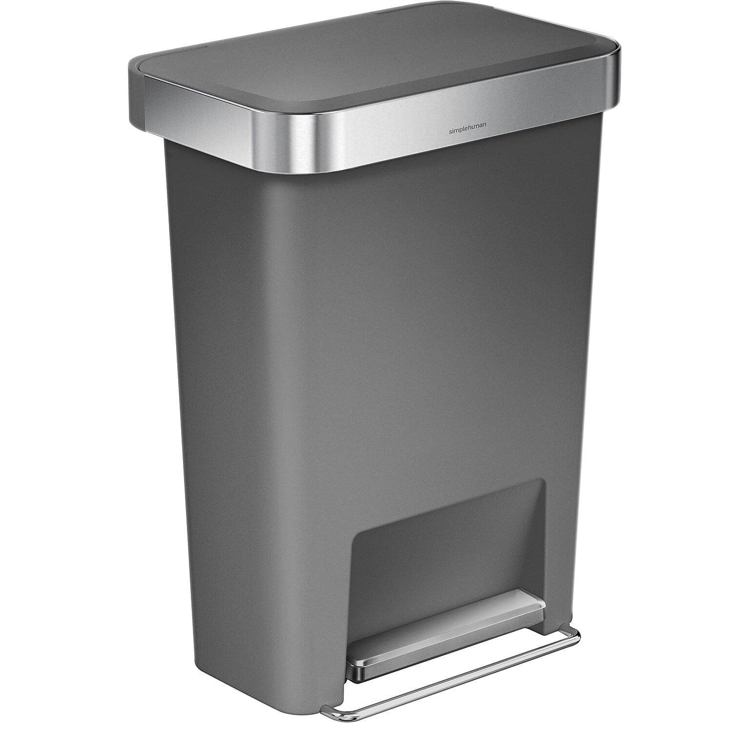 Simplehuman 45 Liter Rectangular Kitchen Trash Can with Liner Pocket, Grey Plastic