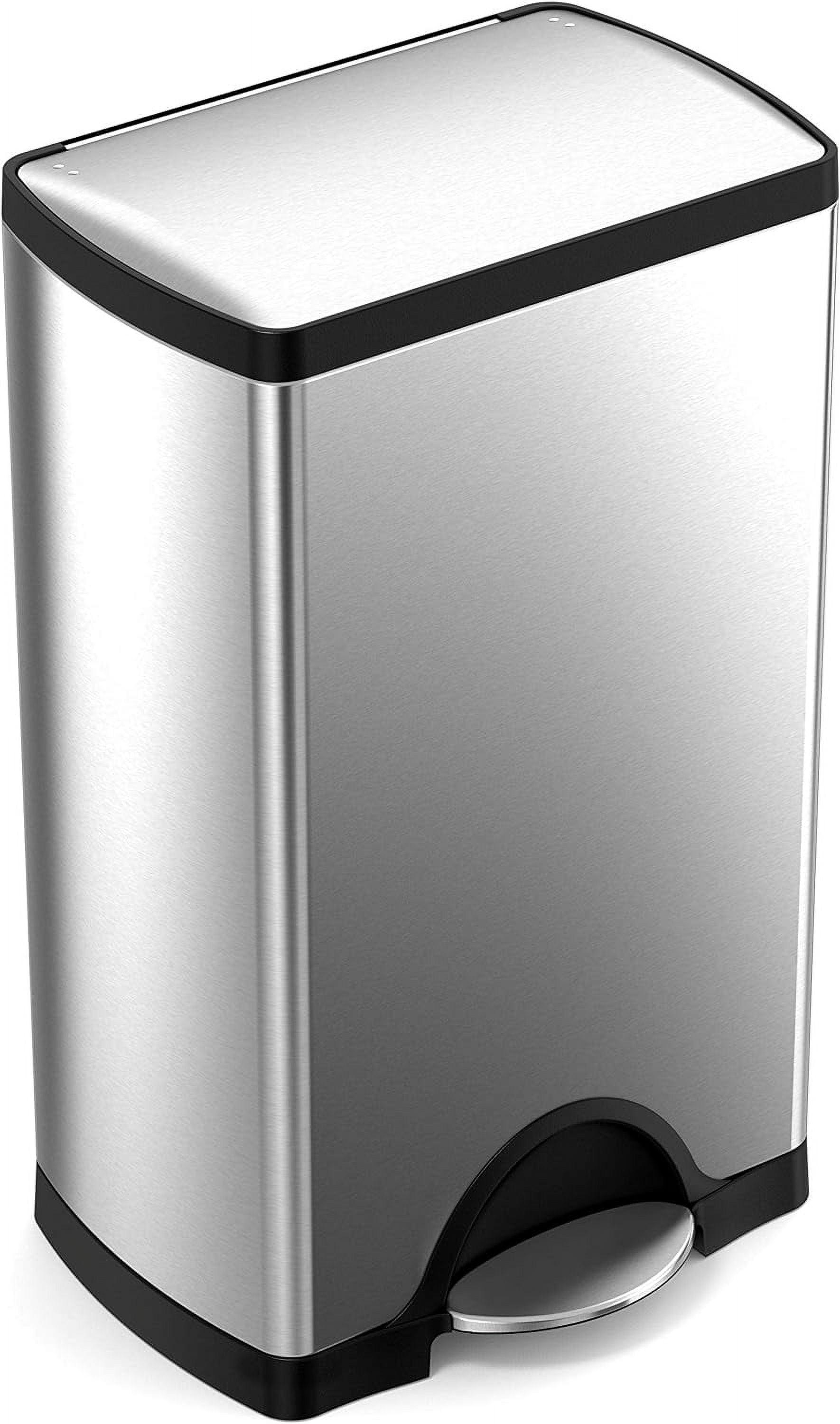 simplehuman 38 Liter / 10 Gallon Rectangular Kitchen Step Trash Can, Brushed Stainless Steel