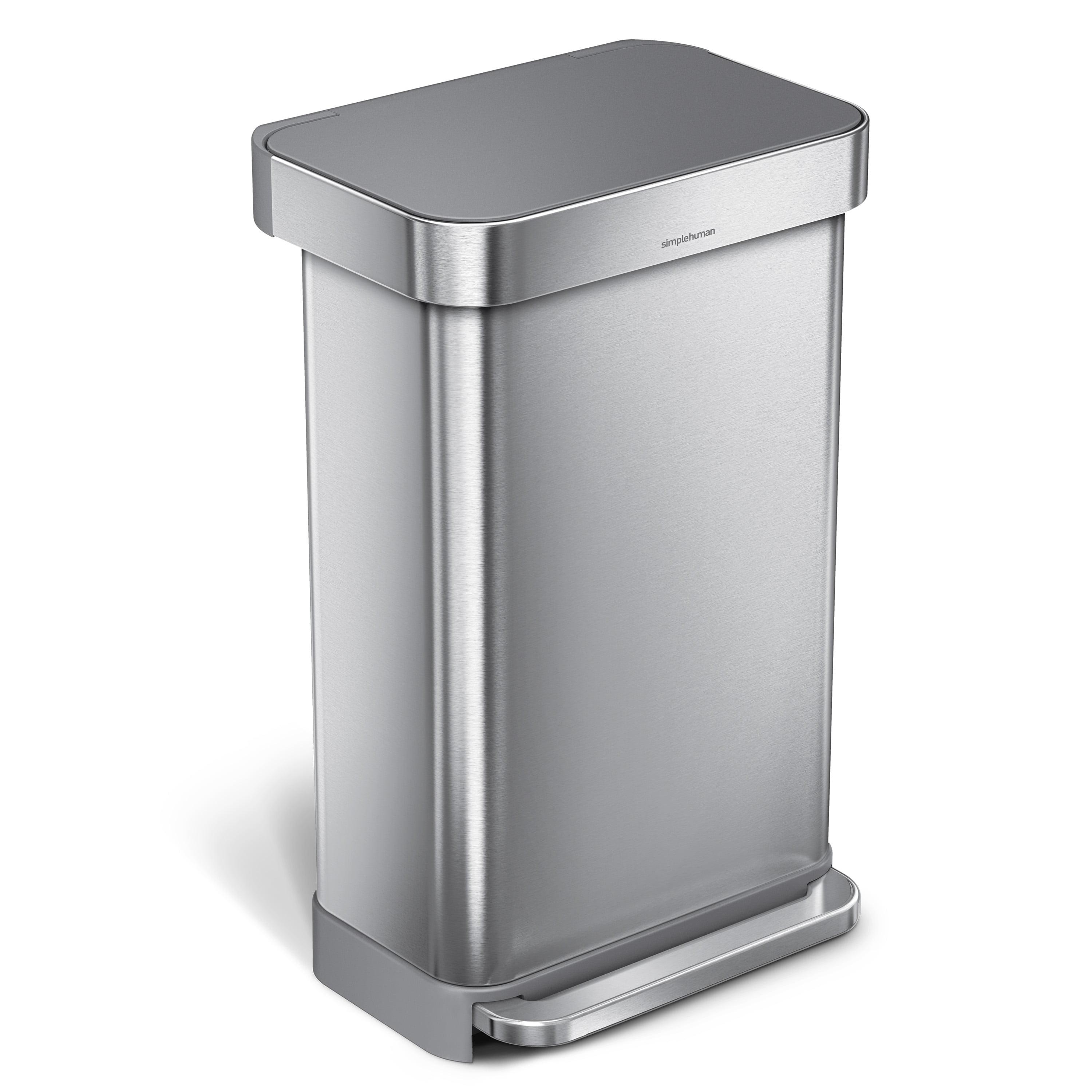 Simplehuman 45 Liter/ 12 Gallon Liter Kitchen Step Trash Can, Brushed Stainless Steel & Plastic Lid