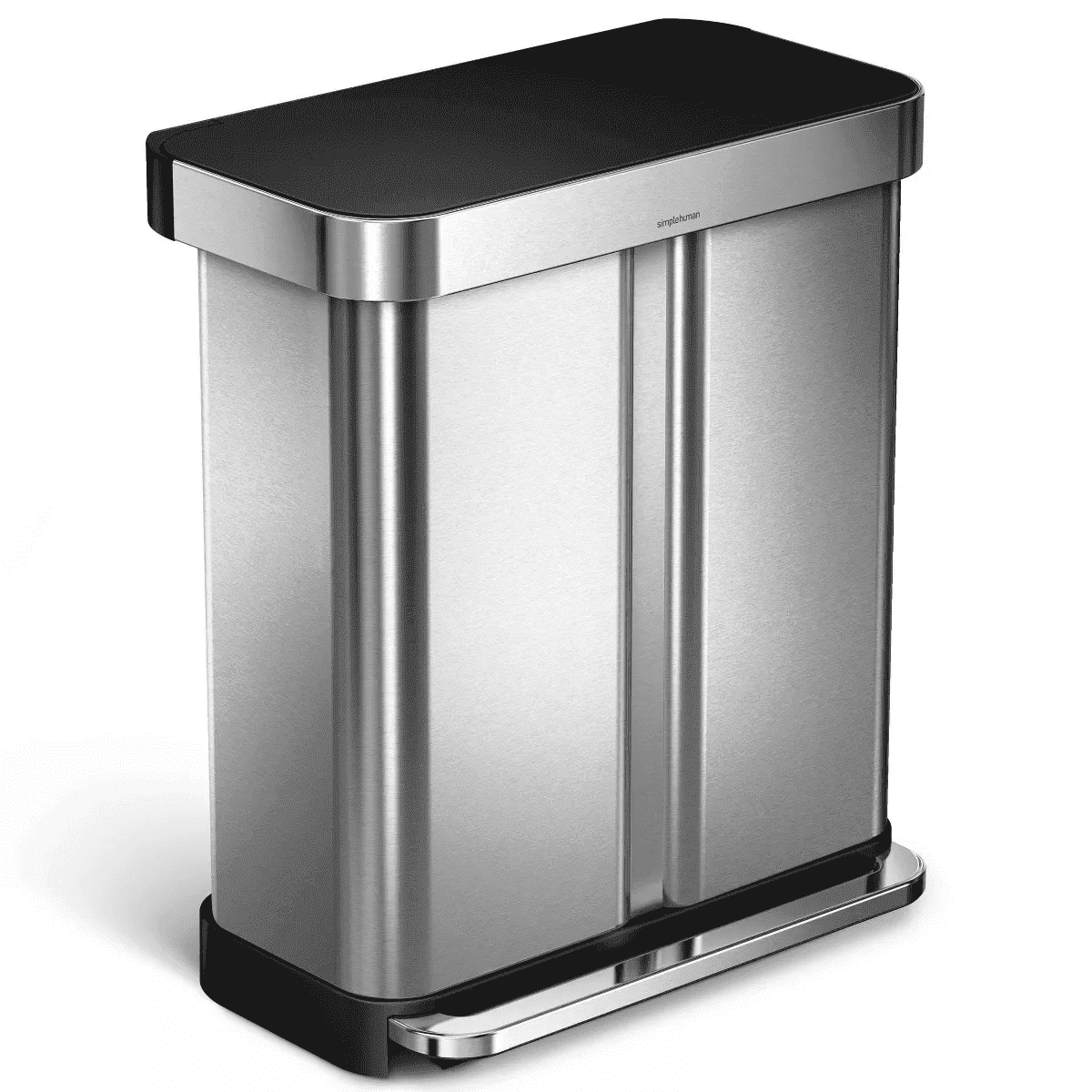 simplehuman 58L Rectangular Dual Compartment Recycling Step Trash Can Brushed Stainless Steel: Fingerprint-Resistant Garbage Can