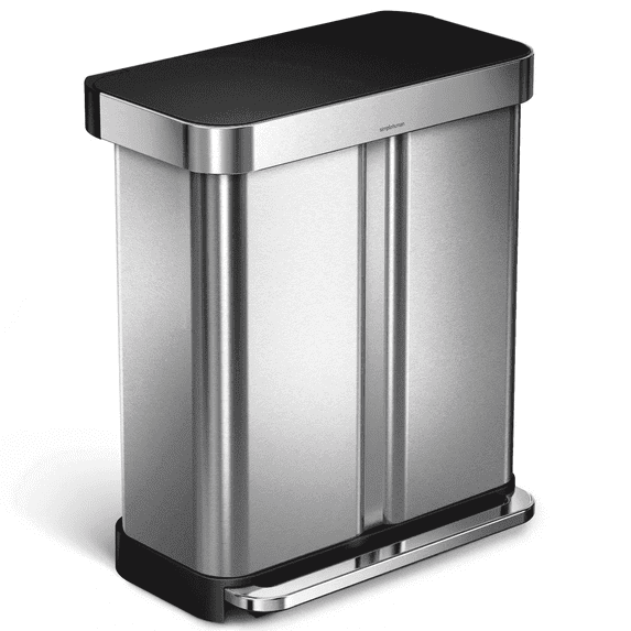 Simplehuman 58L / 15.3 Gallon Hands-Free Dual Compartment Recycling Kitchen Step Trash Can with Lid