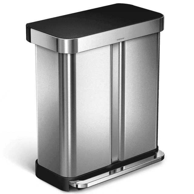 Simplehuman 58L / 15.3 Gallon Hands-Free Dual Compartment Recycling Kitchen Step Trash Can with Lid