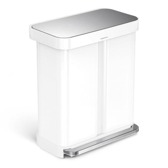 Simplehuman 58 Liter Recycling Kitchen Trash Can with Liner Pocket, White Steel