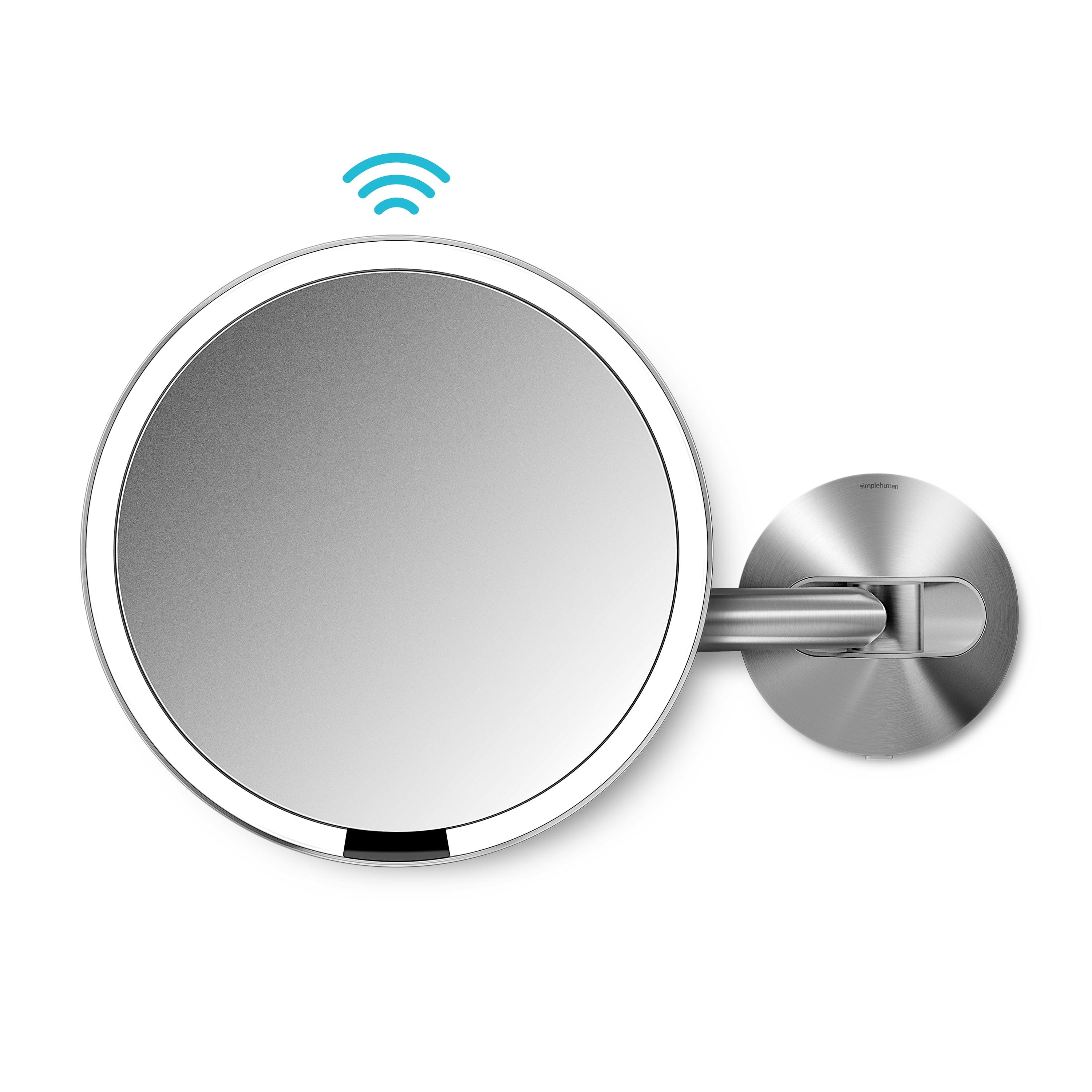 Simplehuman Brushed 8" Round Wall Mount Sensor Makeup Mirror, 5x Magnification, Hard-Wired