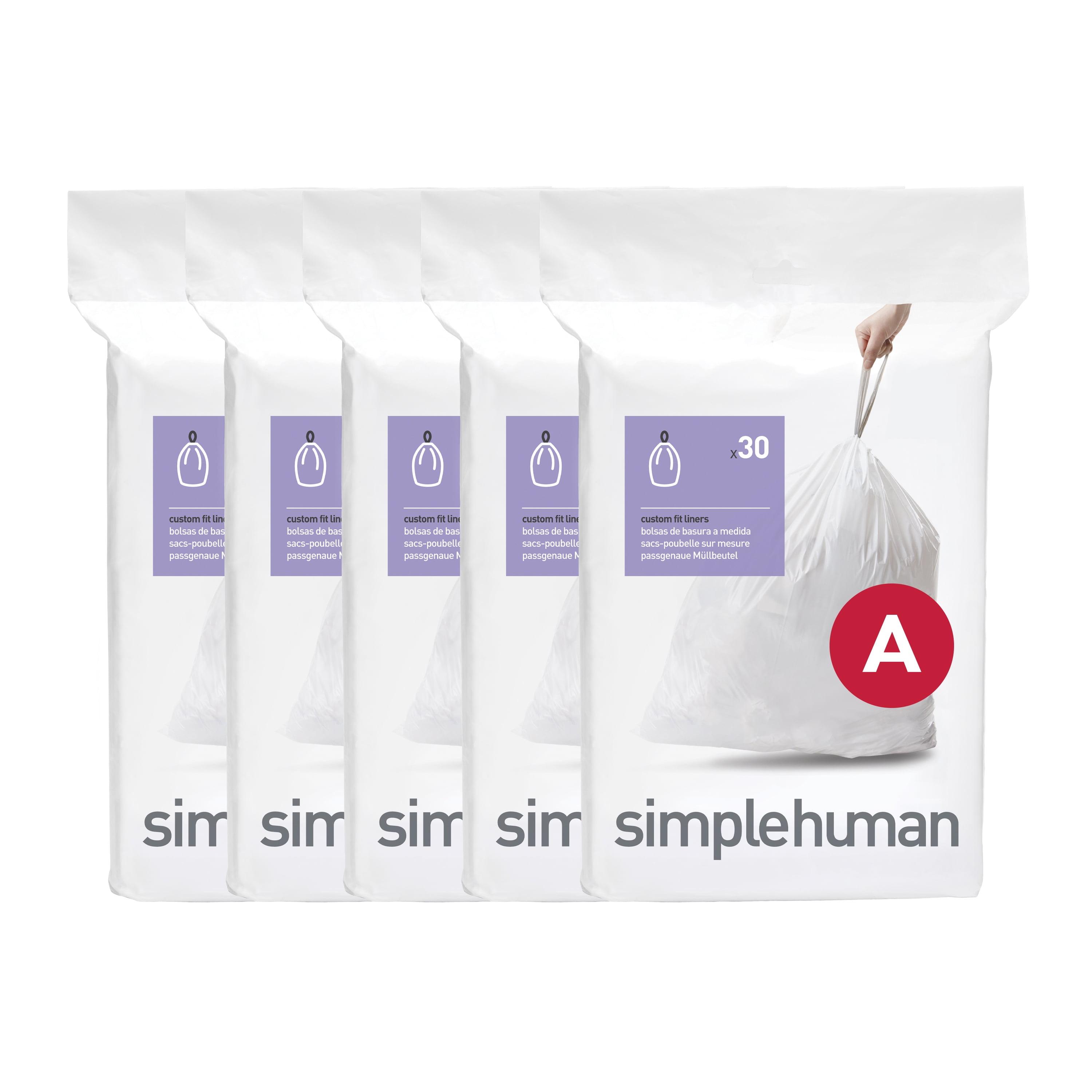 simplehuman 4.5L Code A Custom Fit Bathroom Trash Bag Liners 5 Quick-Dispense Packs - 150ct