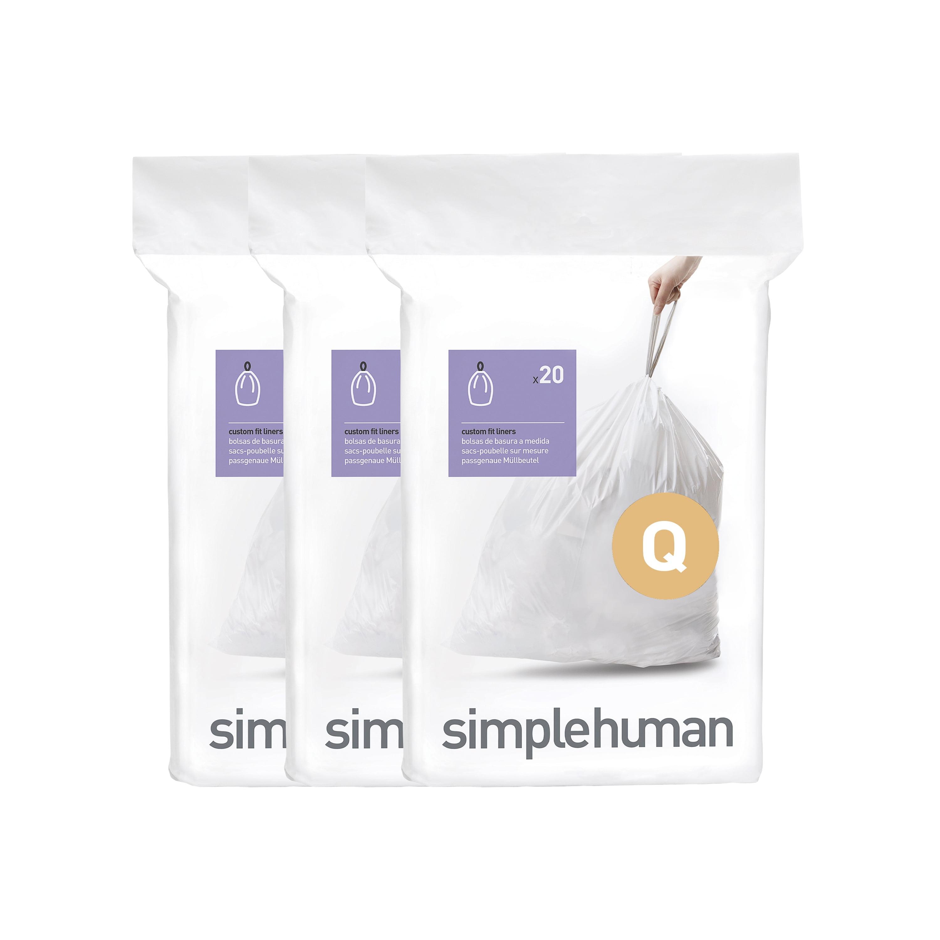 simplehuman 50-65L Code Q Custom Fit Kitchen Trash Bag Liners 3 Quick-Dispense Packs - 60ct: Tall Kitchen, Drawstring, Unscented