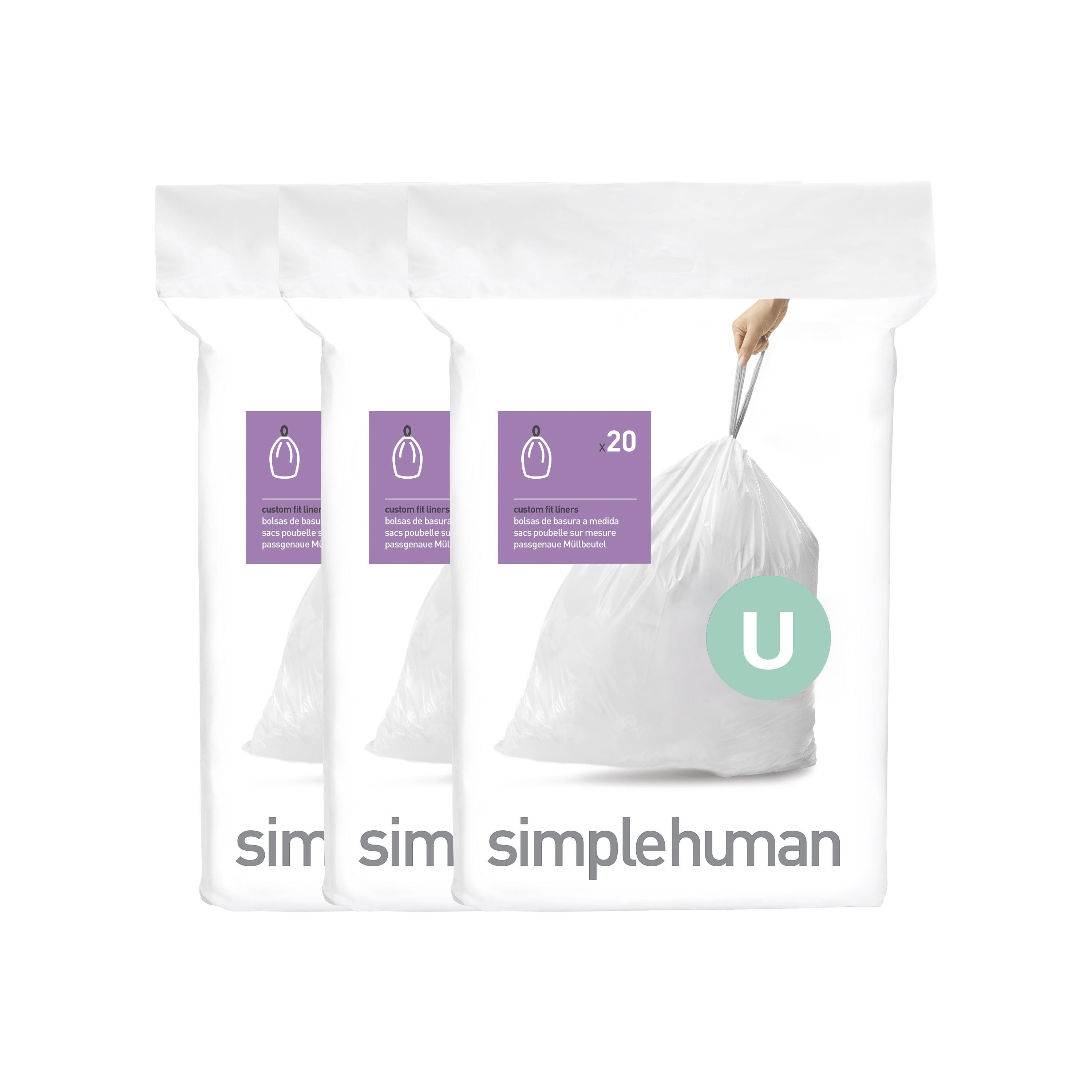 Simplehuman Code U Custom Fit Drawstring Trash Bags, 55 Liter / 14.5 Gallon, White, 60 Liners (Set of 60)