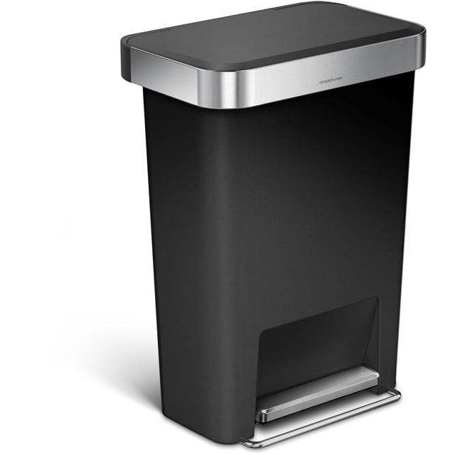 Simplehuman 45 Liter Rectangular Kitchen Trash Can with Liner Pocket, Black Plastic