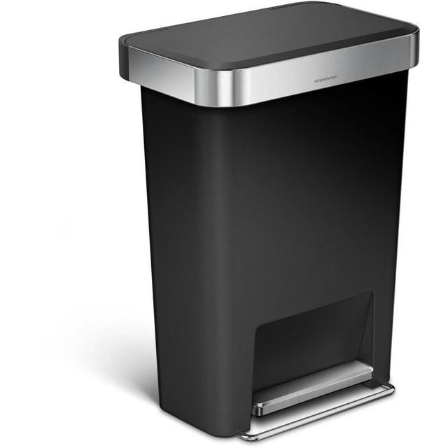 Simplehuman 45 Liter Rectangular Kitchen Trash Can with Liner Pocket, Black Plastic