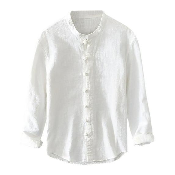 snilers Mens Cotton Linen Shirts Button Up Long Sleeve Blouses Lightweight Casual Beach Shirts Solid Color Fall Blouse