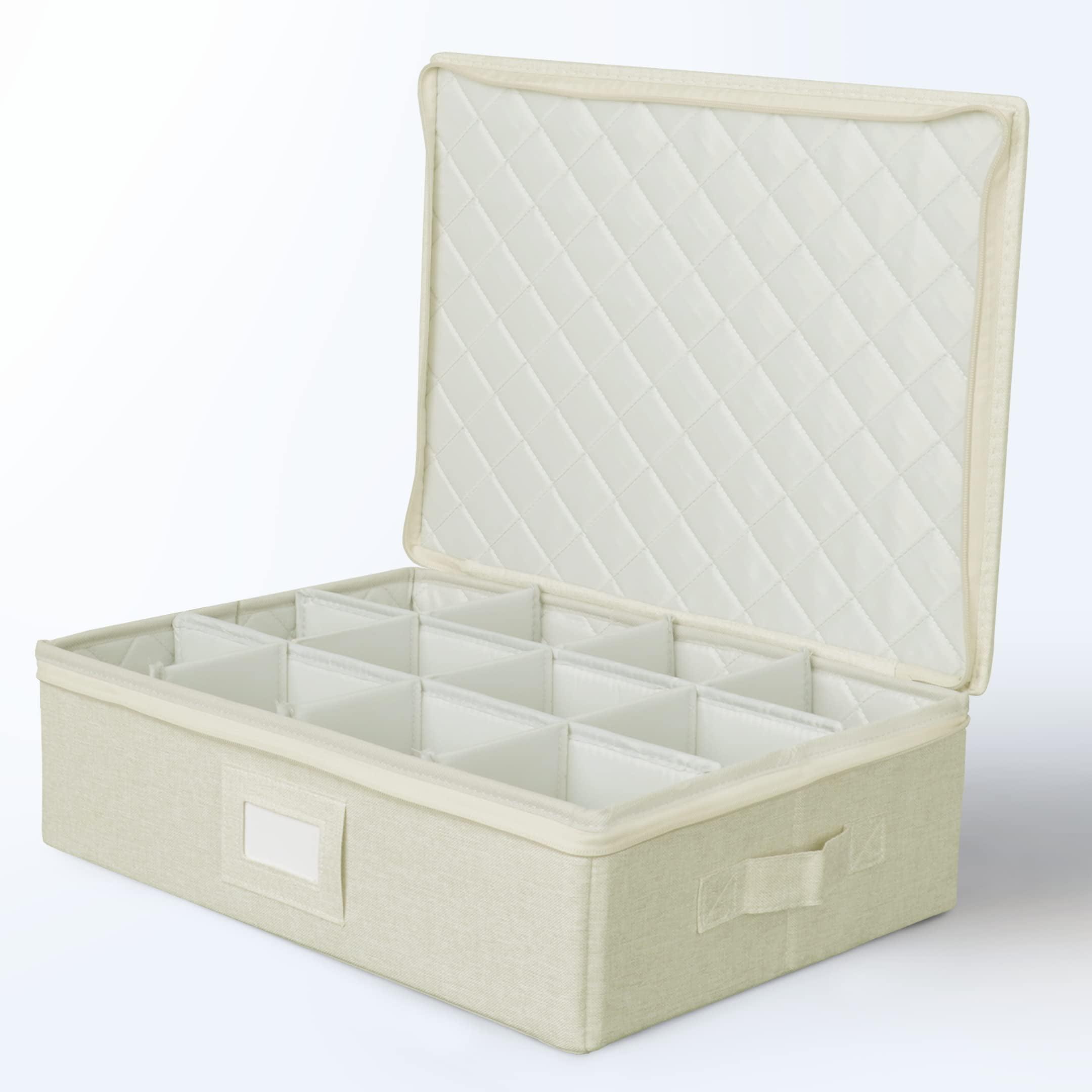 Cream Quilted Hard Shell Mug Storage Container with Dividers