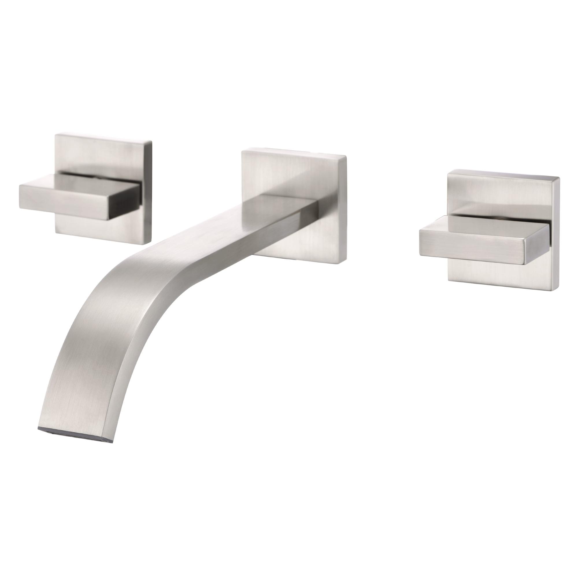 Brushed Nickel Wall Mount Double Handle Bathroom Faucet