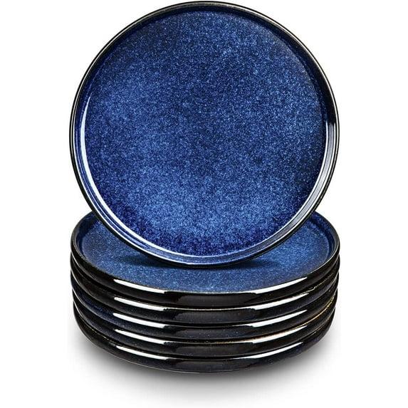 vicrays Juego de Platos de Ensalada de Cerámica - Plato de Snack de Postre Plano de Porcelana de 8 Pulgadas para el Almuerzo en Casa, Restaurante - Apto para Horno Microondas y Lavavajillas Resistente a Rayones - Juego de 6 (Azul)