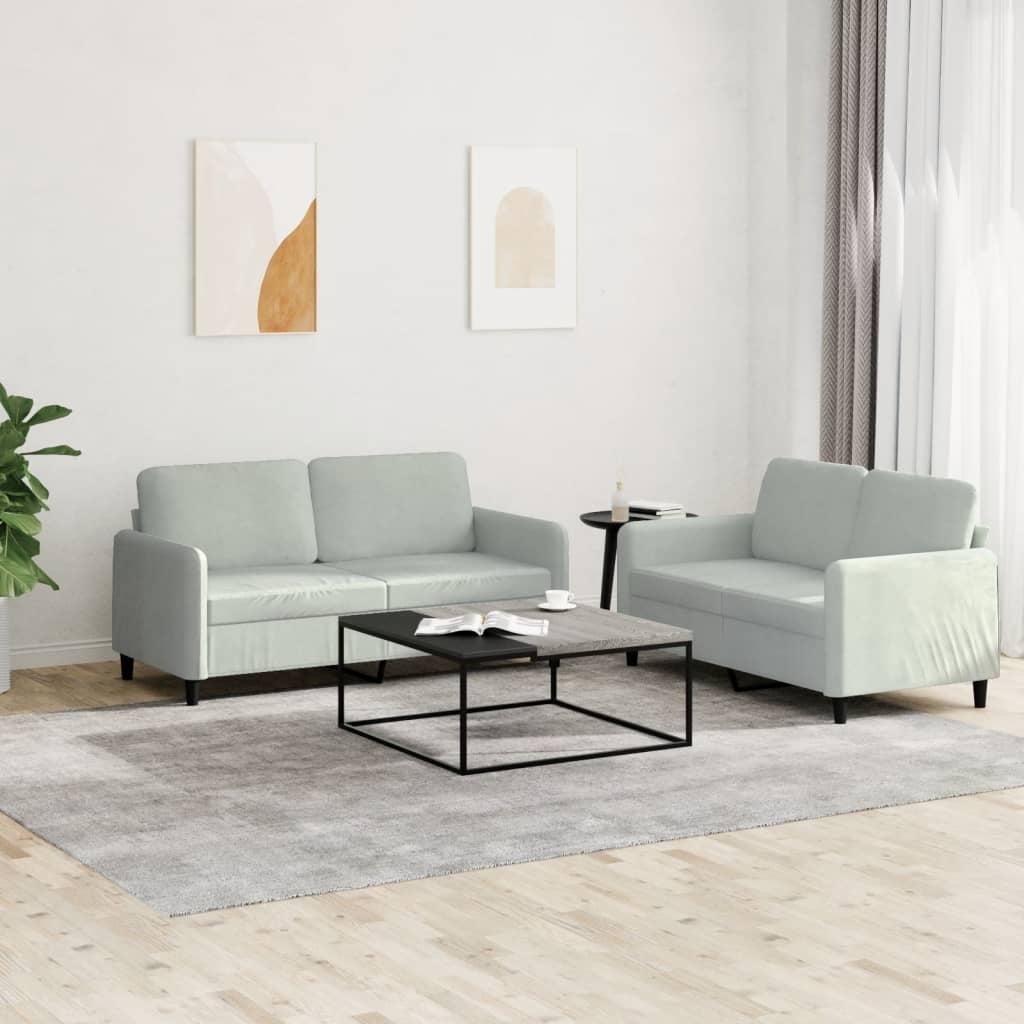 vidaXL 2 Piece Sofa Set in Light Gray Velvet - Comfortable Seating with Thick Padding and Durable Material for Living Room or Office Space