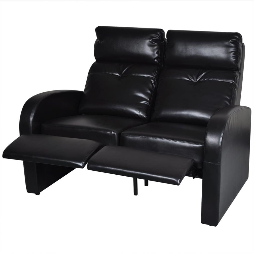 Black Faux Leather 2-Seater Reclining Sofa with Wood Frame