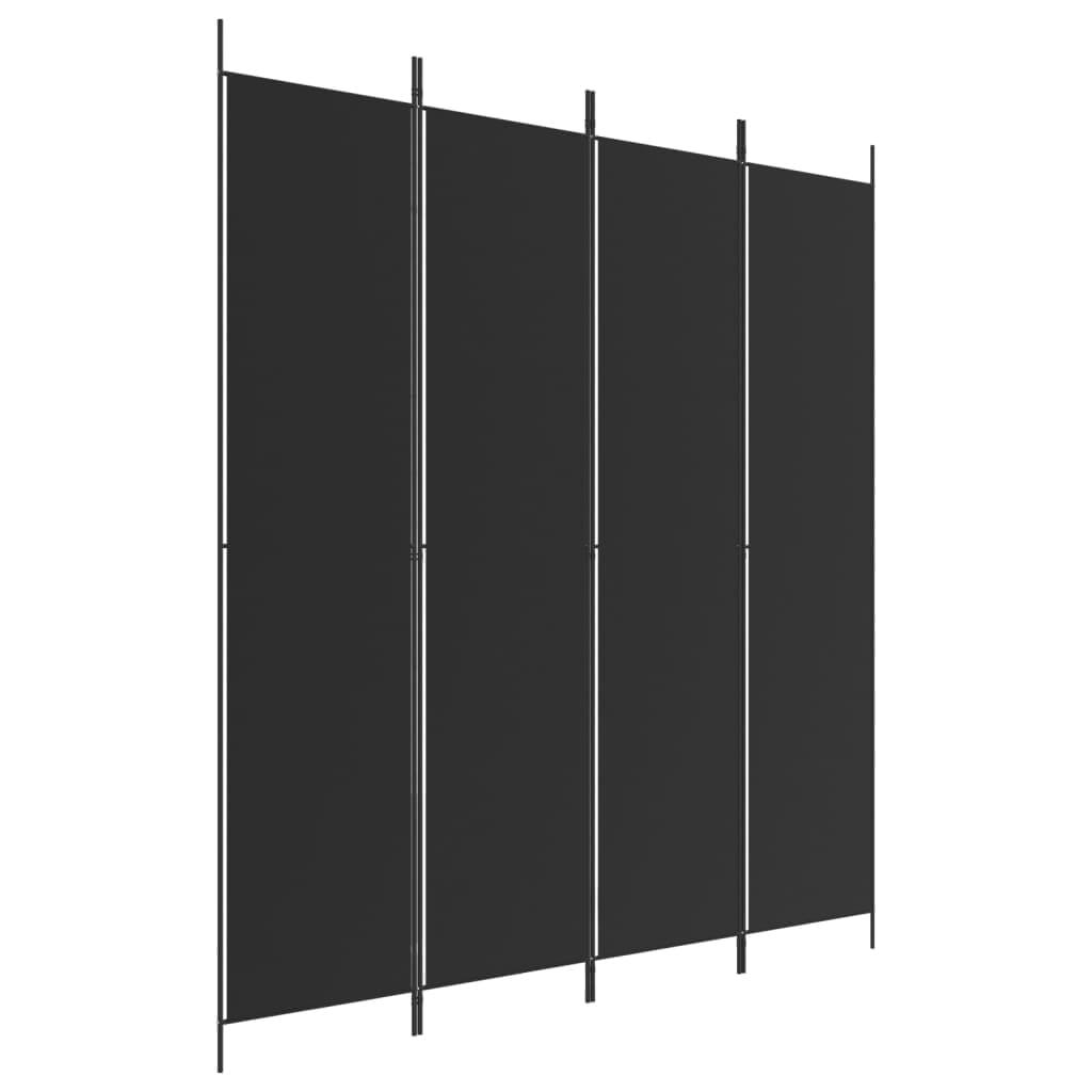vidaXL 4-Panel Room Divider in Black Fabric - Versatile aid to Create Privacy, Block Sunlight and Enhance Decor - Foldable, Easy to Store and Assemble