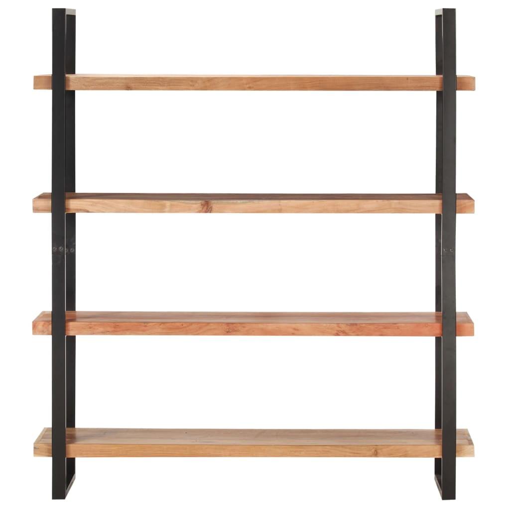 Industrial Black Iron and Acacia Wood 4-Tier Bookcase