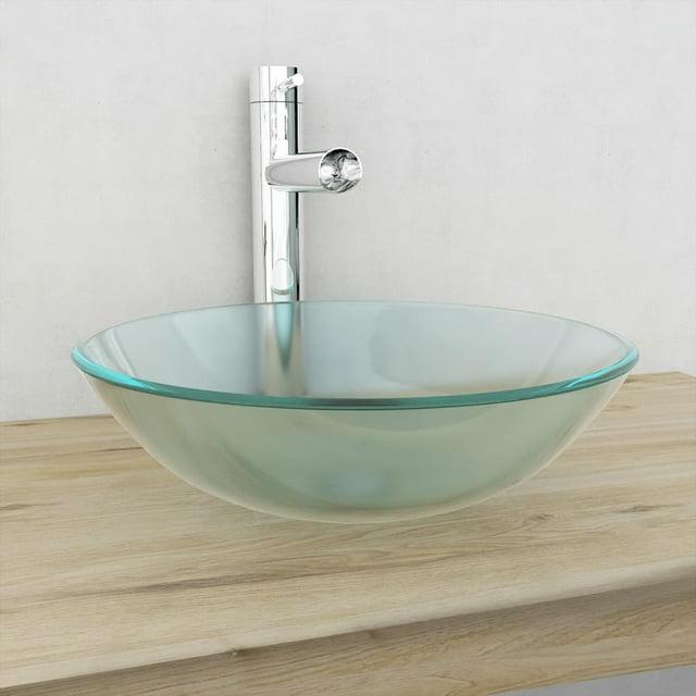 VidaXL 142230 VidaXL Basin Round Wash Vanity Sink Small Countertop Basin Tempered Glass
