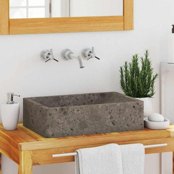 vidaXL Bathroom Basin, Vessel Sink, Handmade, Naturally Varied Color Tone, Grey, 17.7''x11.8''