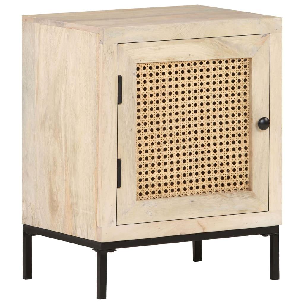 Rustic Charm Mango Wood and Natural Cane Bedside Cabinet