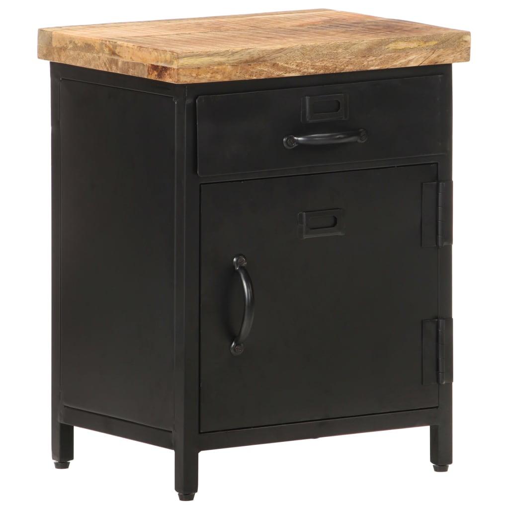 Rough Mango Wood and Iron Industrial Bedside Cabinet with Storage