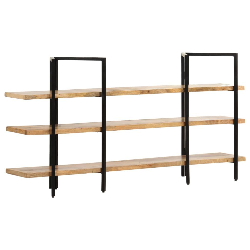 Modern Industrial 3-Tier Solid Mango Wood Bookcase with Iron Frame