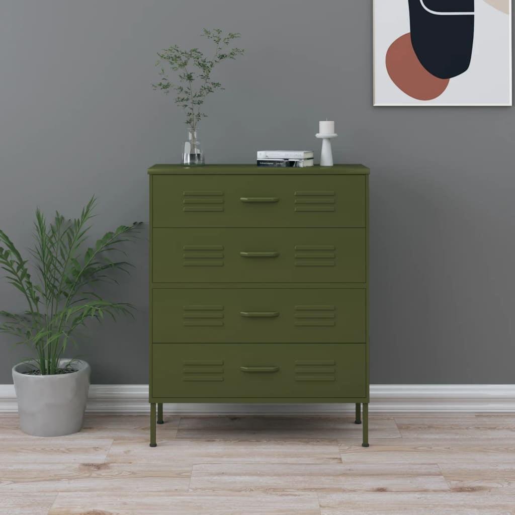 vidaXL Chest of Drawers Olive Green 31.5Inchx13.8Inchx40Inch Steel