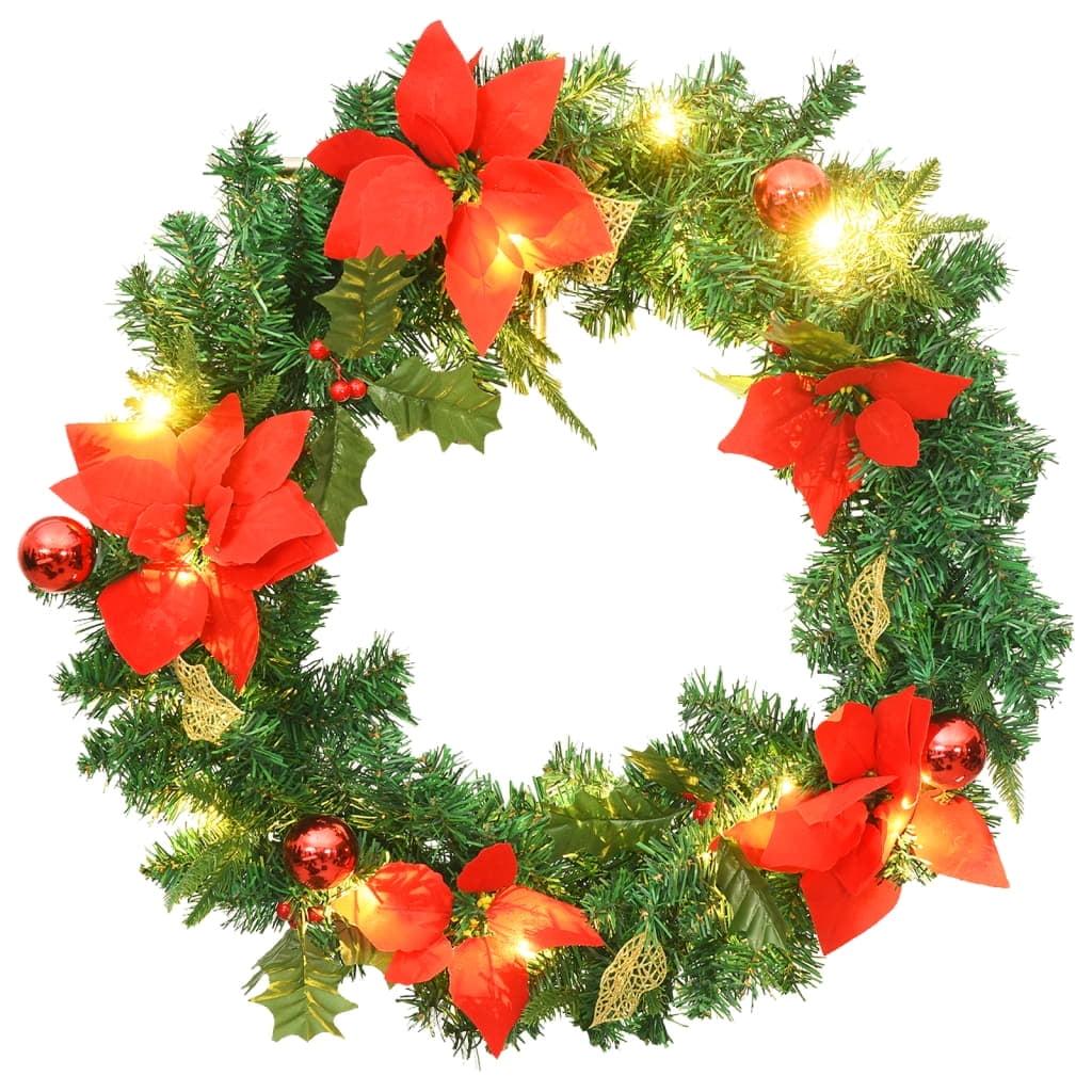 Green and Red 23.6" LED Christmas Wreath with Baubles