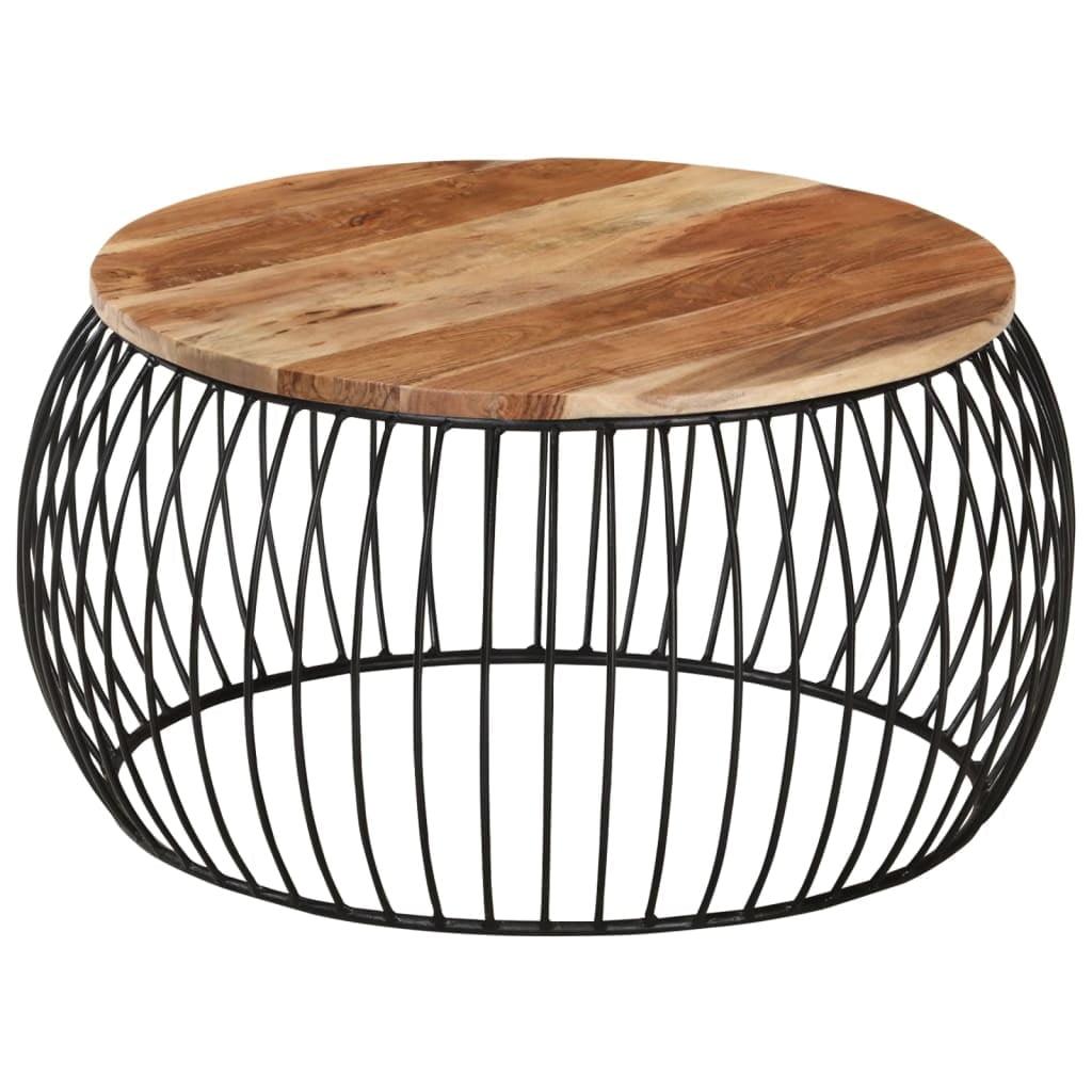 vidaXL Vintage-Style Coffee Table - Solid Acacia Wood, Round Design, Iron Frame, with Wide Tabletop,