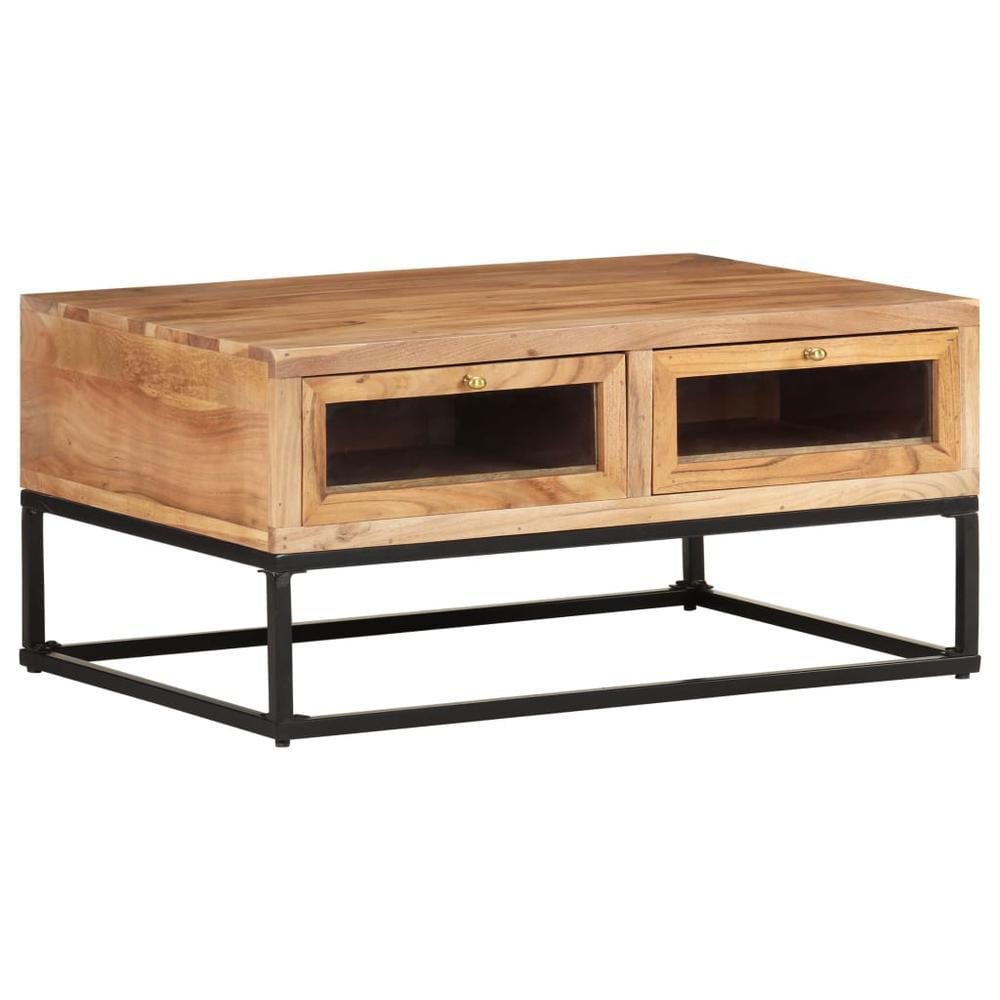 Acacia Wood and Steel Industrial Coffee Table with Storage Drawers