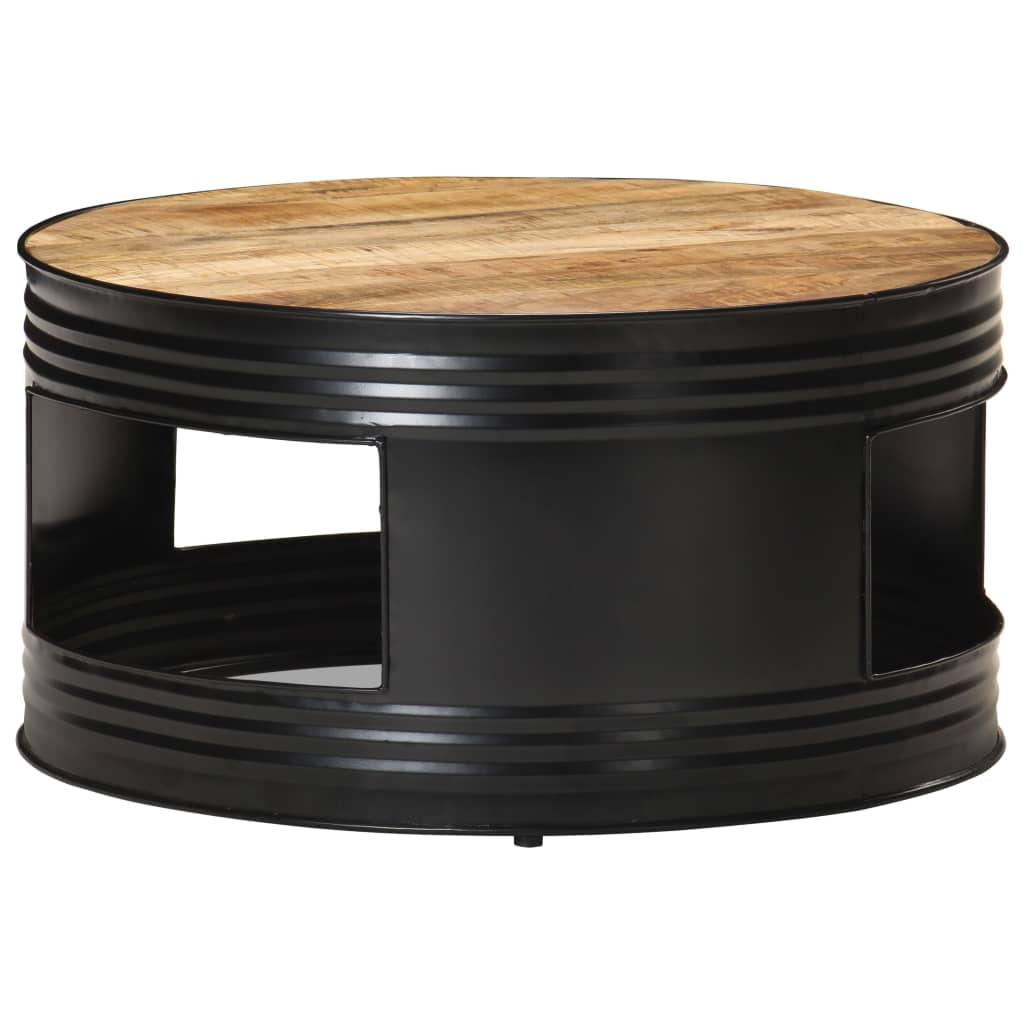 Rough Mango Wood & Black Metal Coffee Table with Storage