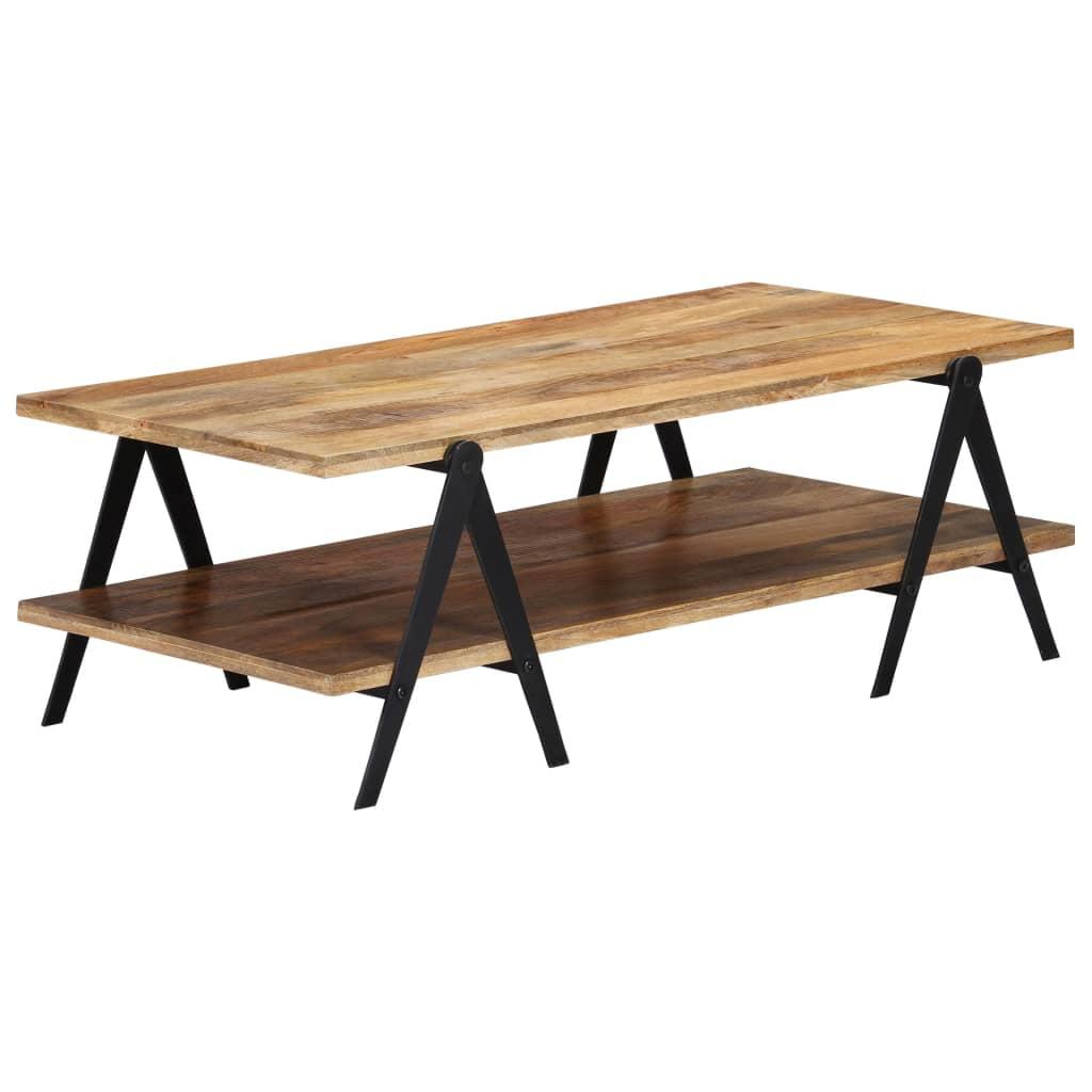 Rustic Charm Mango Wood Coffee Table with Dual Storage Layers