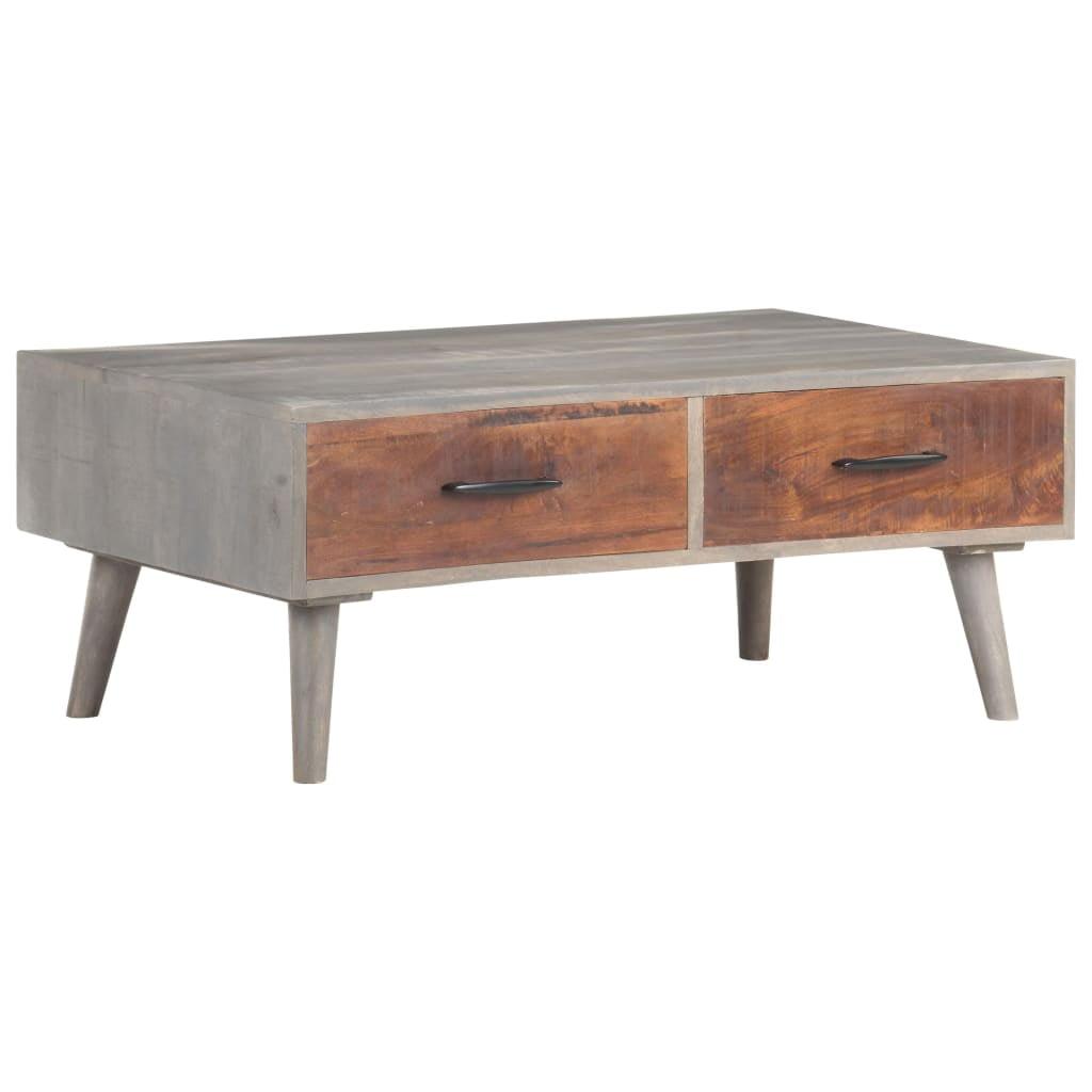 vidaXL Solid Rough Mango Wood Coffee Table with Drawers - Rectangular Couch Table in Gray and Honey Brown Finish - 39.4"x23.6"x15.7"