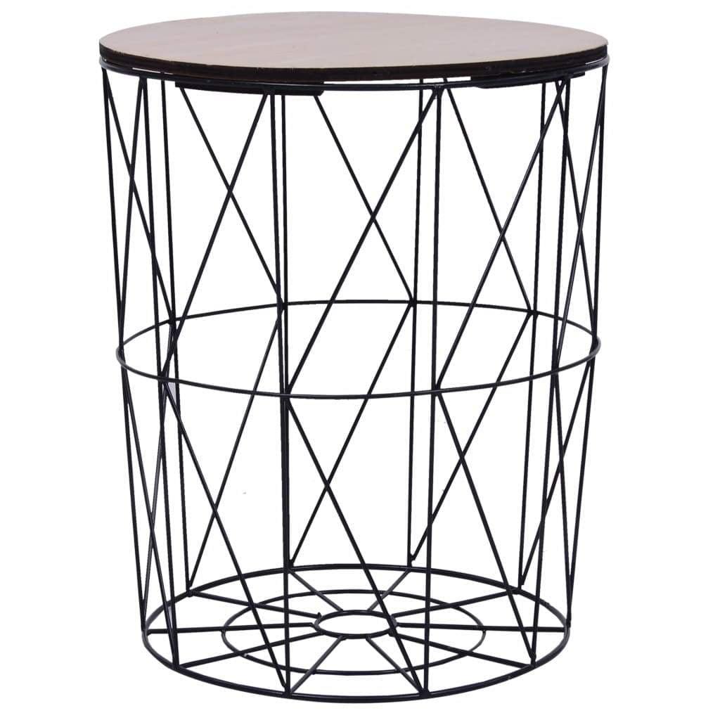 Black Round Metal and Wood Basket Coffee Table