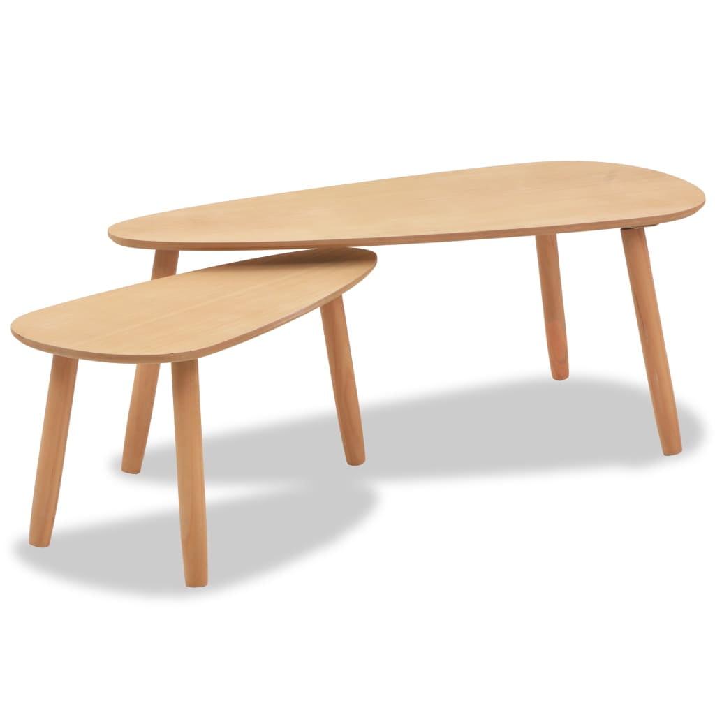 Light Brown Pinewood Organic-Shaped Coffee Table Set