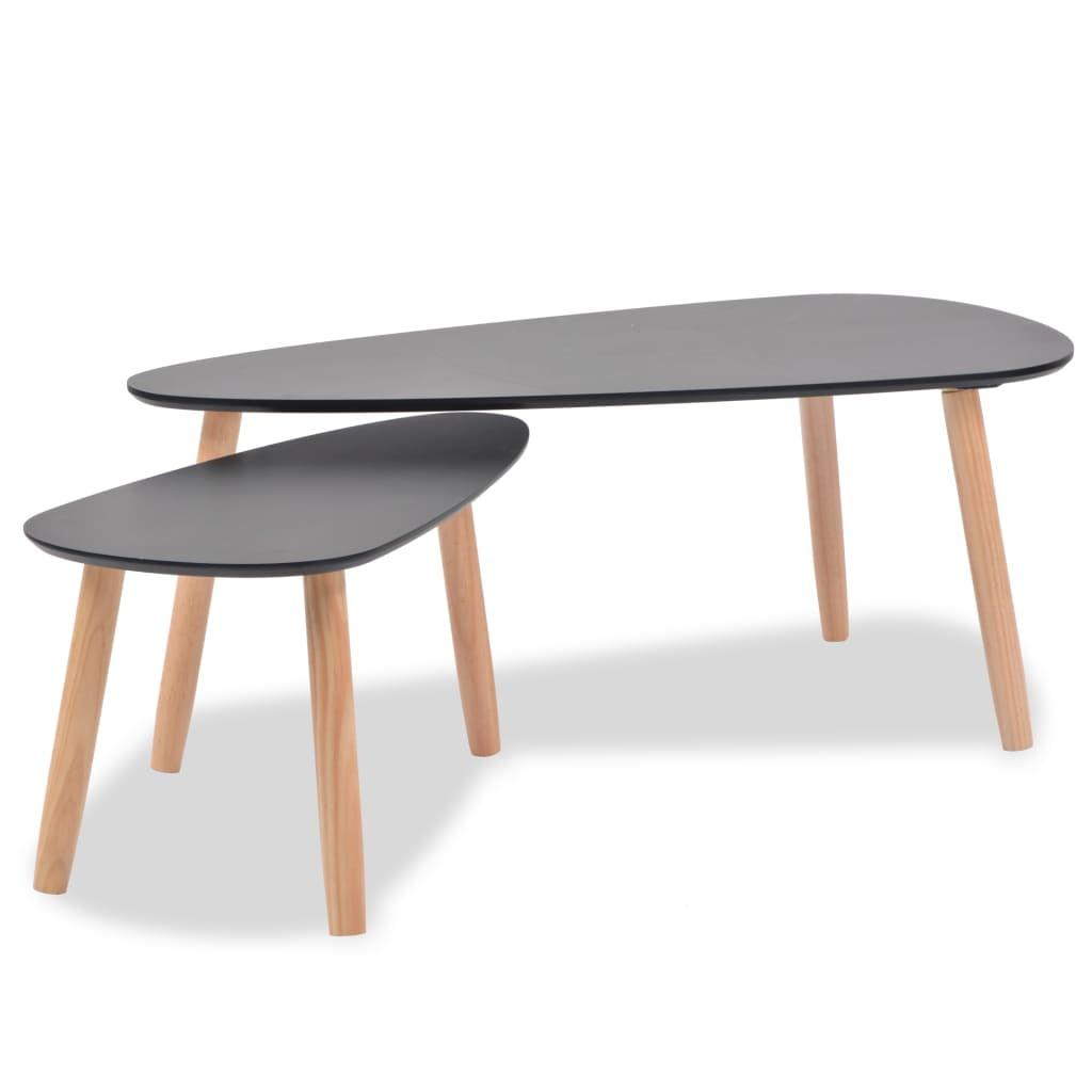 Scandinavian Style Solid Pinewood Black Coffee Table Set