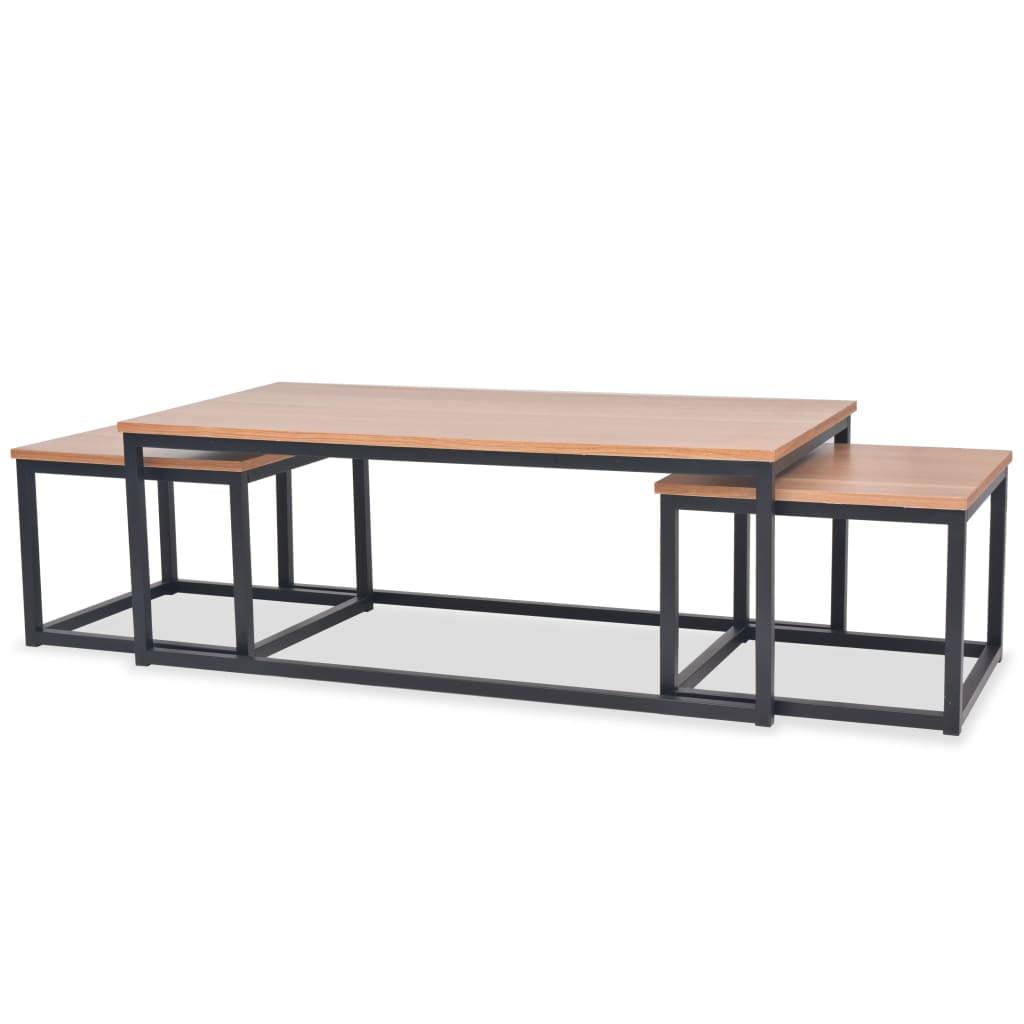 Ashwood & Black Steel Nested Coffee Table Trio