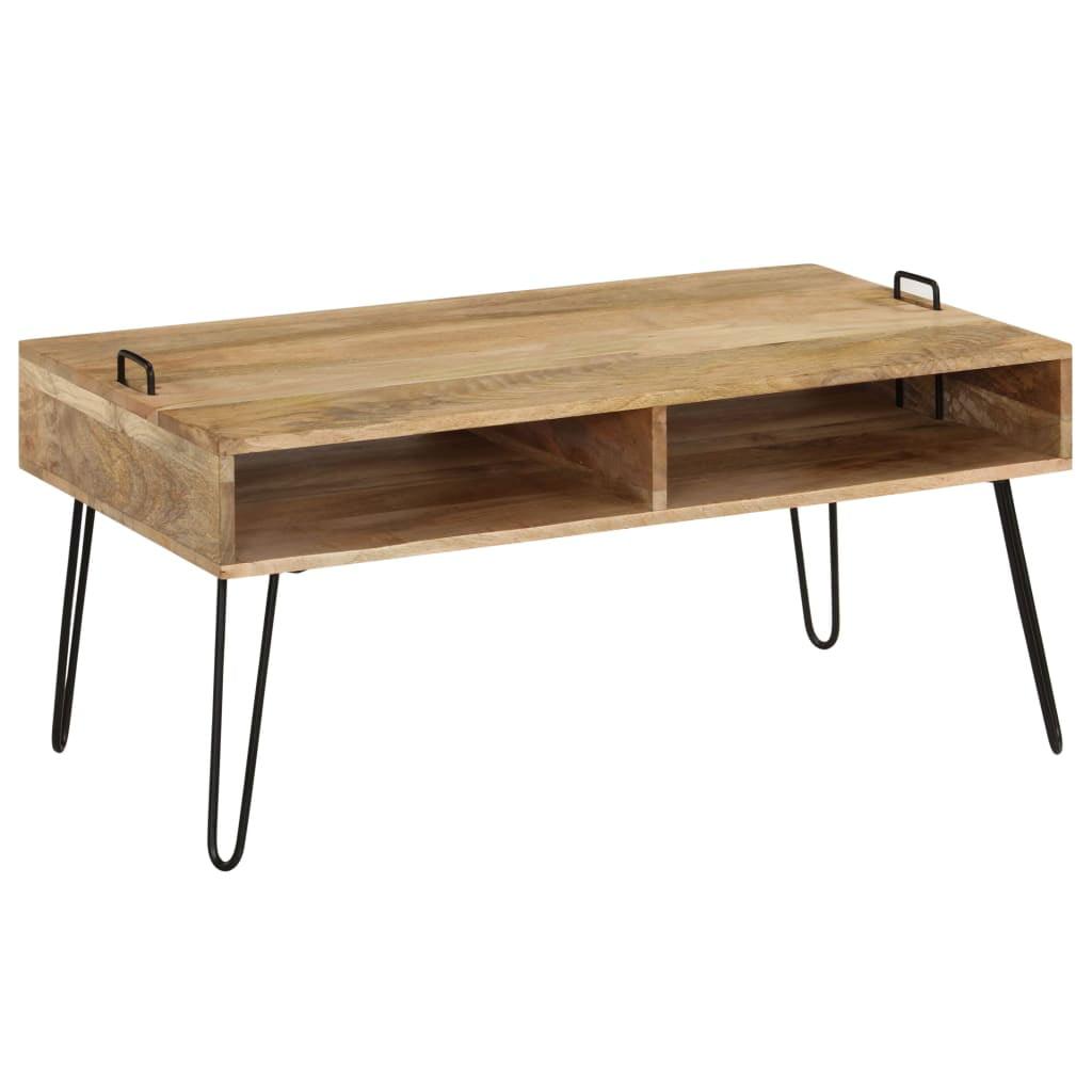 Mango Wood and Steel Coffee Table with Storage Shelf